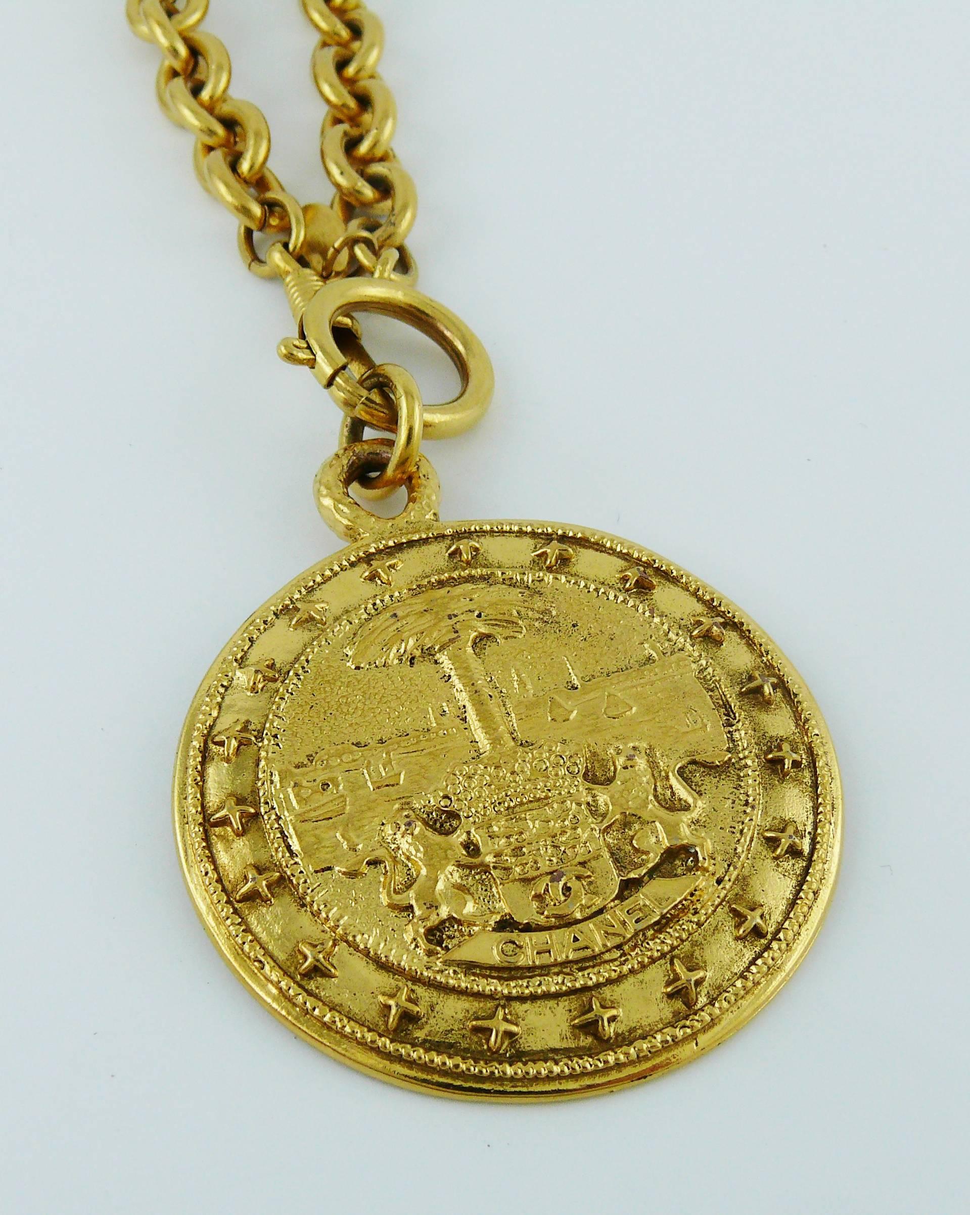 Women's Chanel Vintage Gold Toned Coat of Arms Pendant Necklace