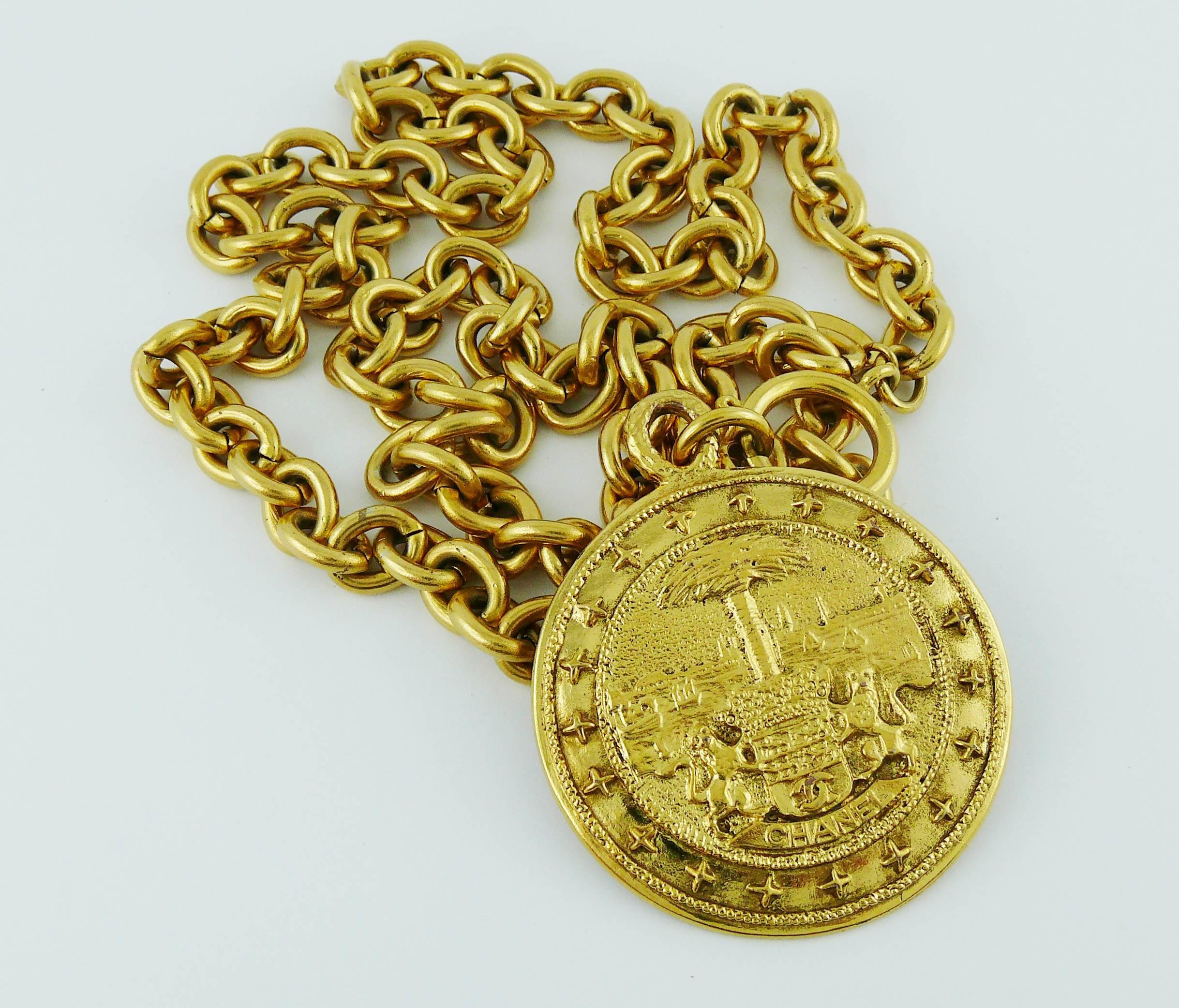 Chanel Vintage Gold Toned Coat of Arms Pendant Necklace 1