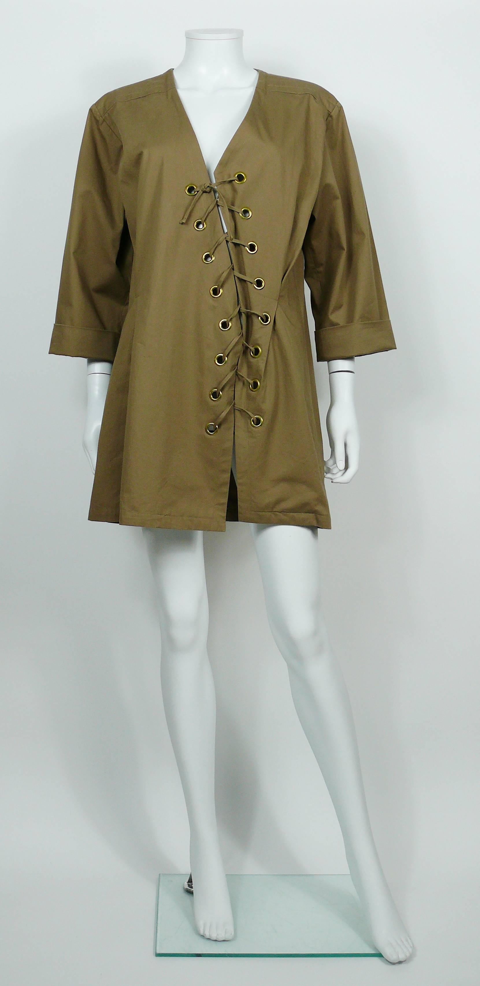 Brown Yves Saint Laurent YSL Iconic Vintage Cotton Safari Tunic Dress, 1990s 
