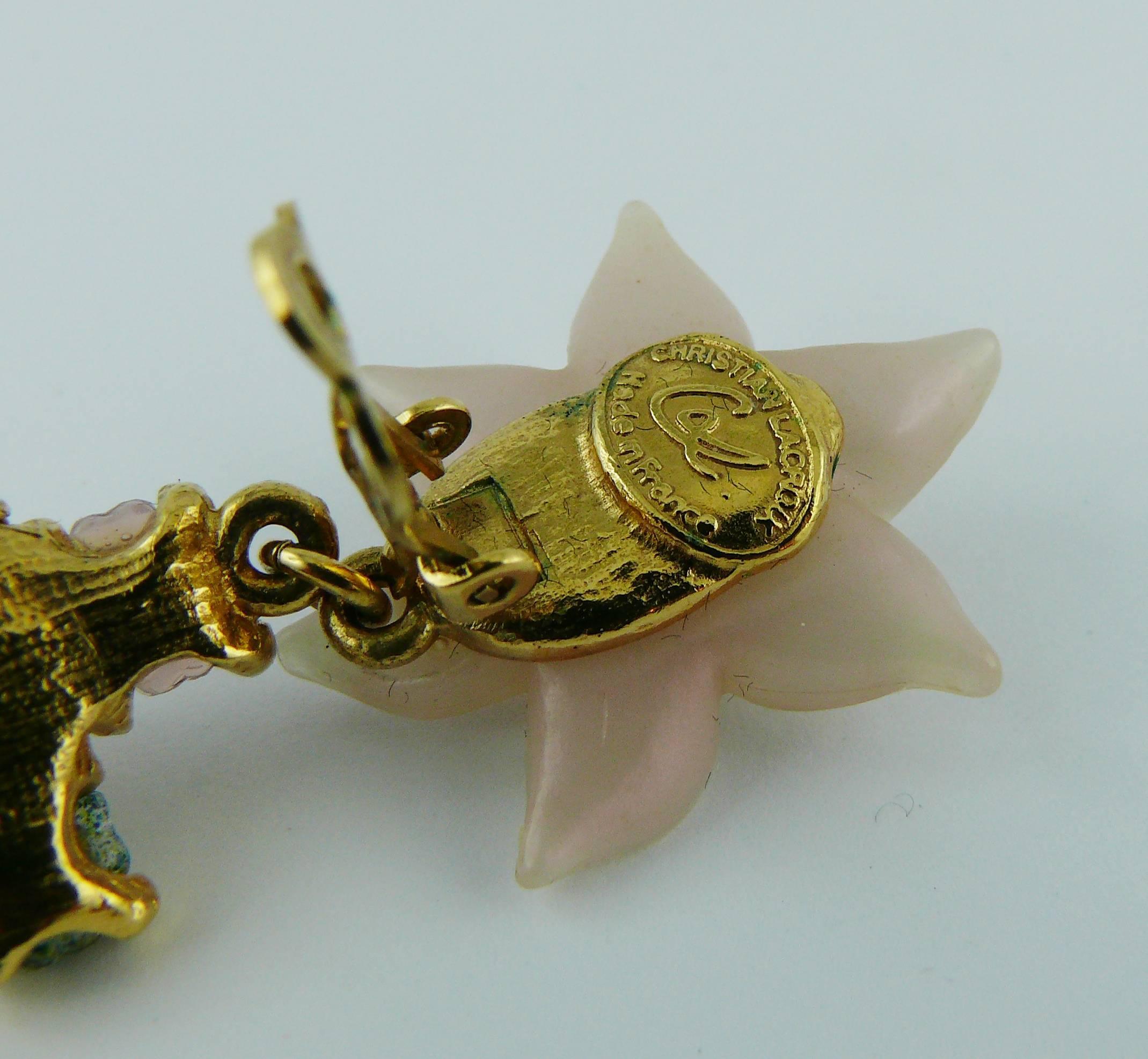 Christian Lacroix Vintage Jewelled Flower Cross Dangling Earrings  5