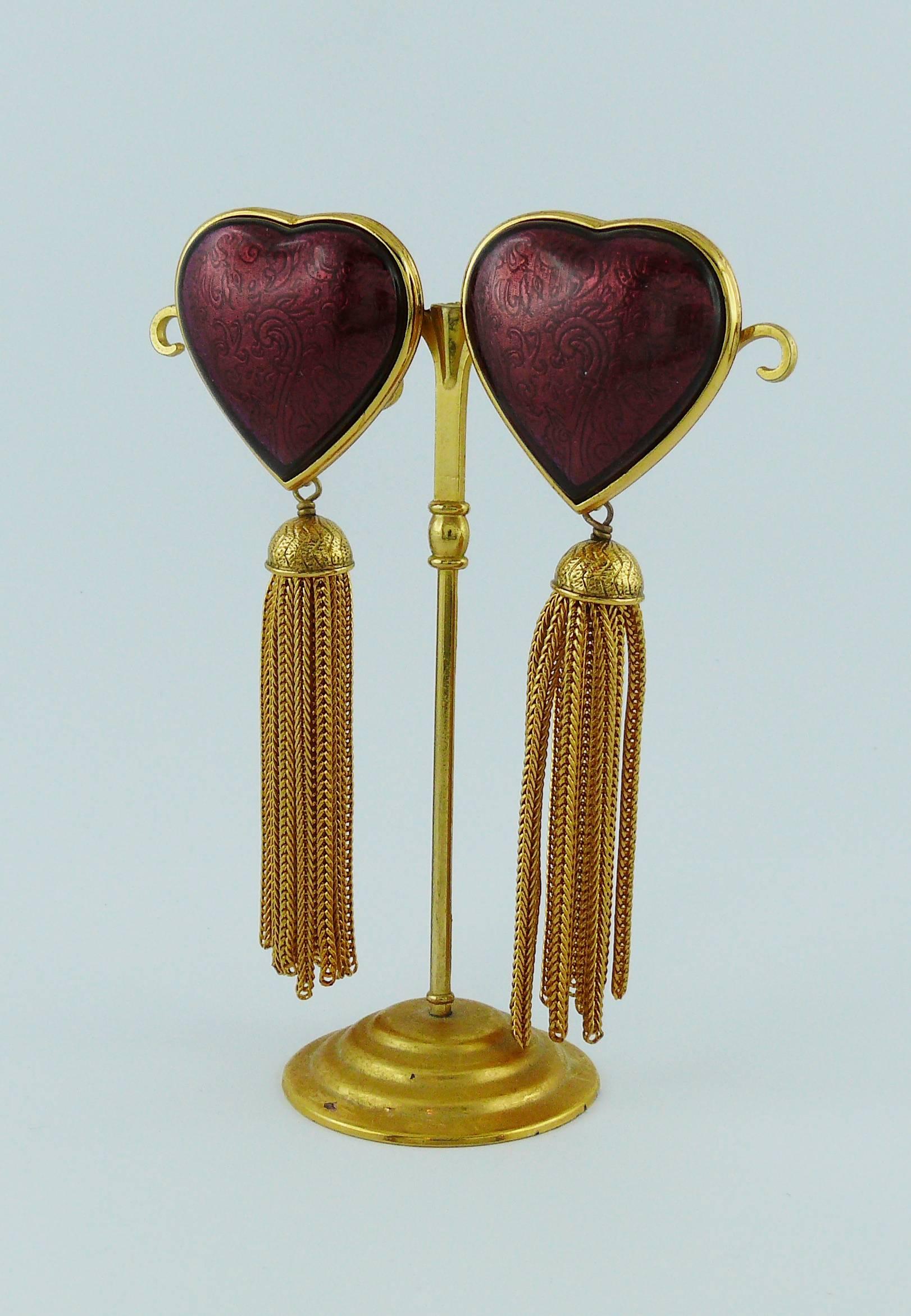 Yves Saint Laurent YSL Vintage Red Heart and Tassel Dangling Earrings In Excellent Condition In Nice, FR