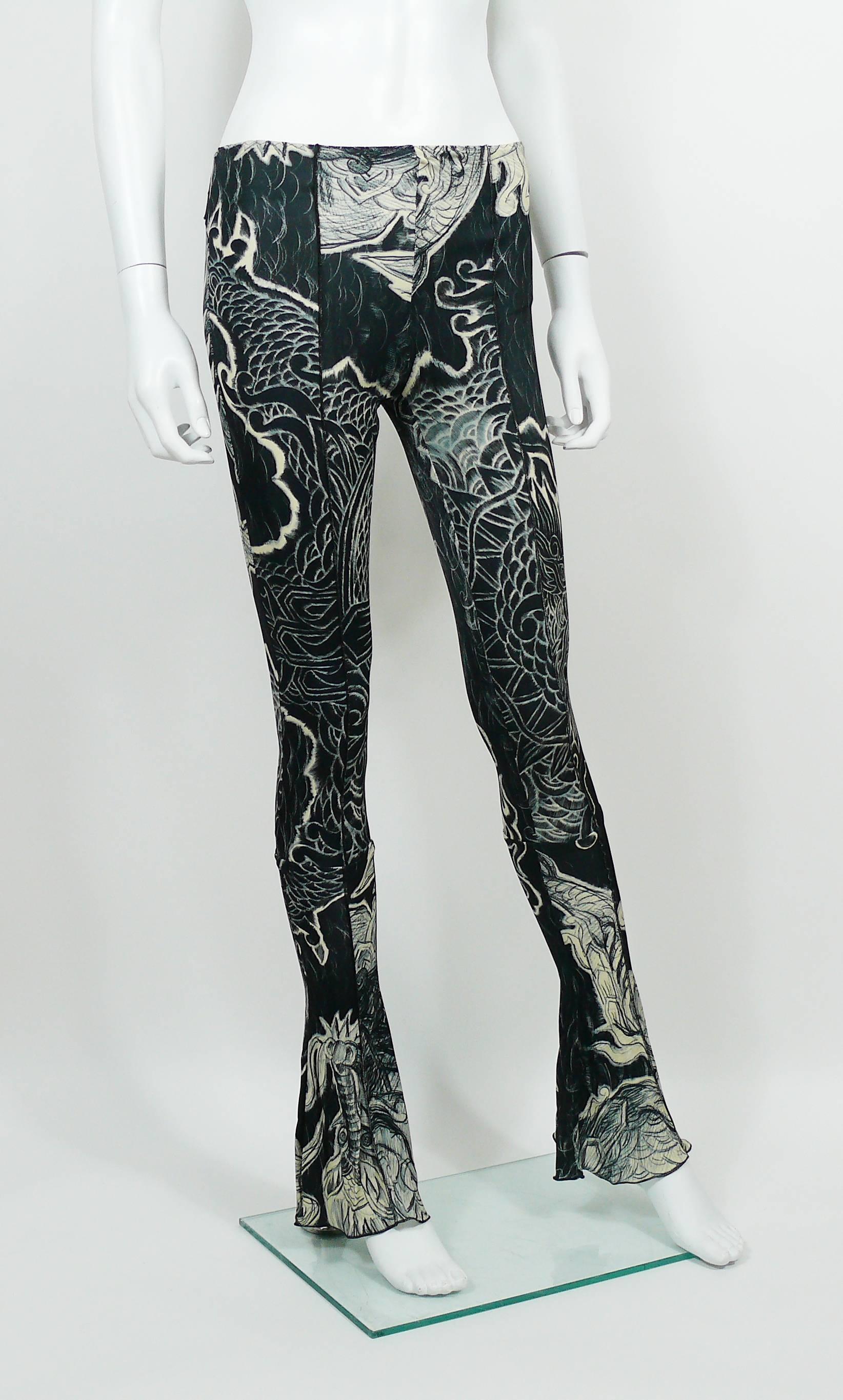 Jean Paul Gaultier Japanese Tattoo Print Leggings Size USA 6 In Excellent Condition In Nice, FR