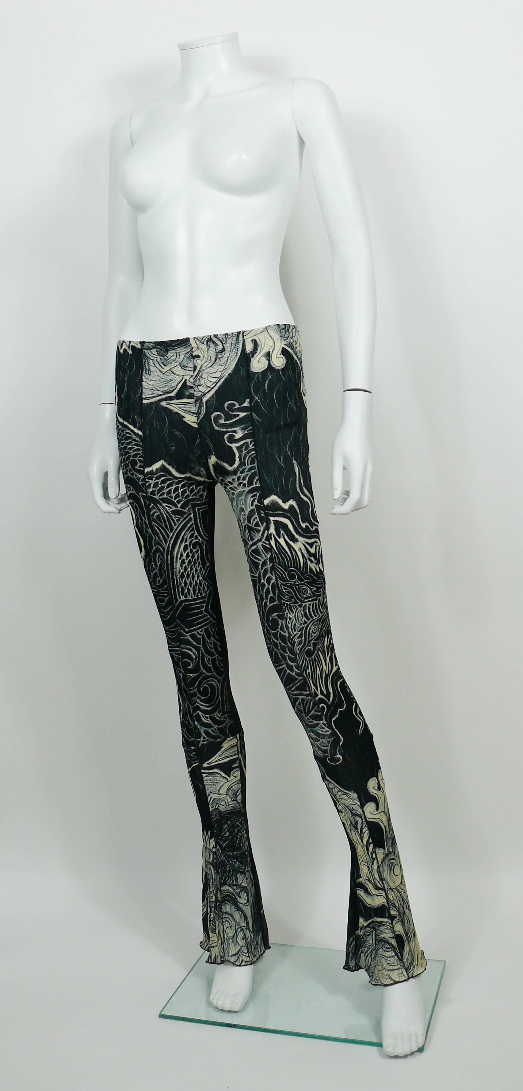Jean Paul Gaultier Japanese Tattoo Print Leggings Size USA 6 2