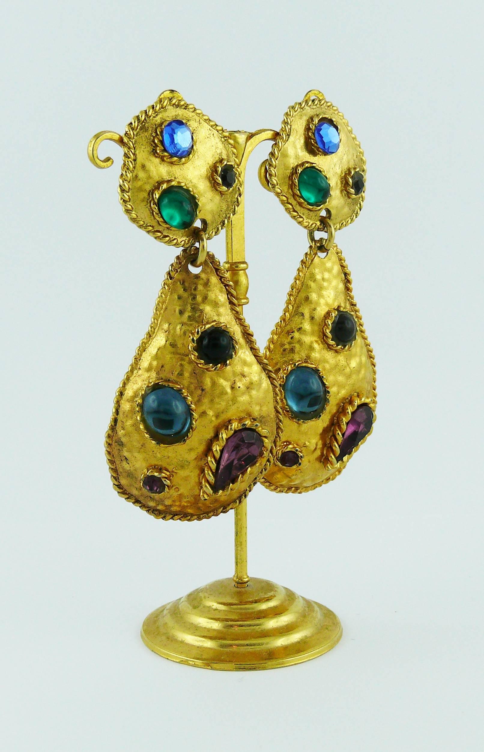 Edouard Rambaud Vintage Jewelled Dangling Earrings In Good Condition In Nice, FR