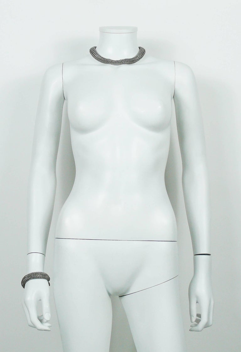 Late 1980s Paco Rabanne Silver Metal Mesh Set