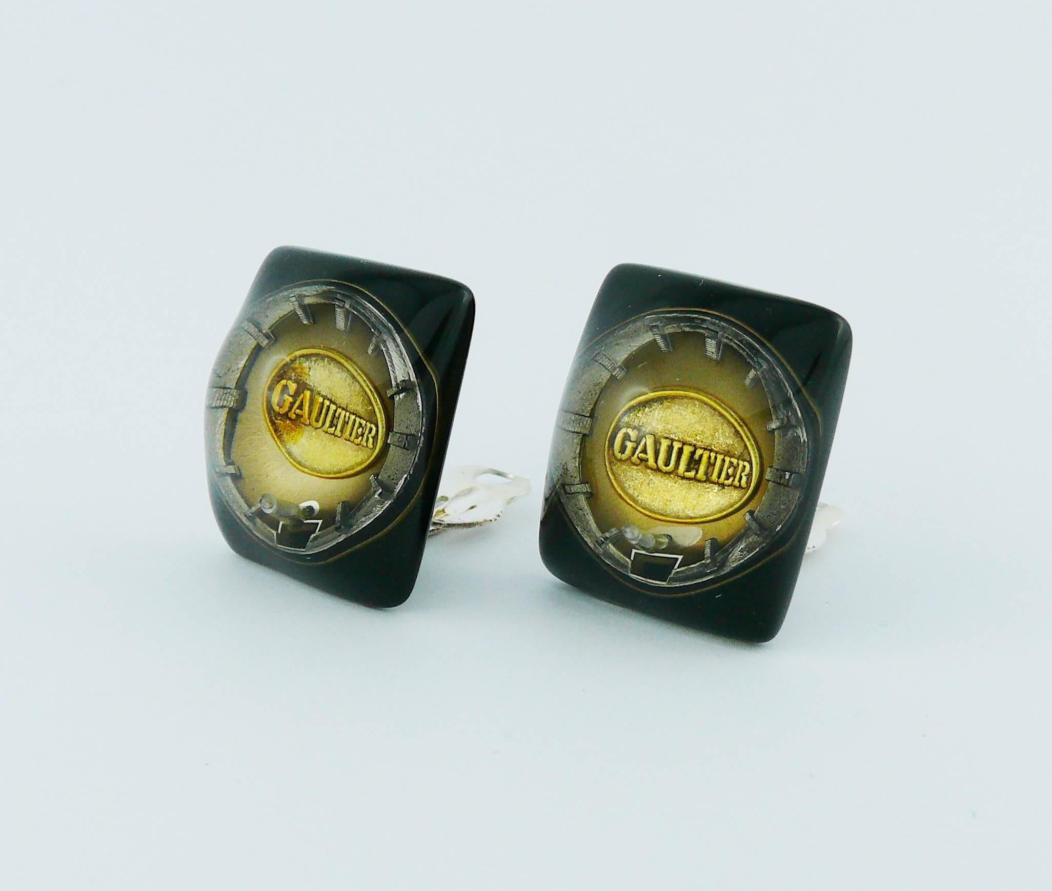 Women's Jean Paul Gaultier Vintage Steampunk Clock Dial Resin Clip-On Earrings For Sale