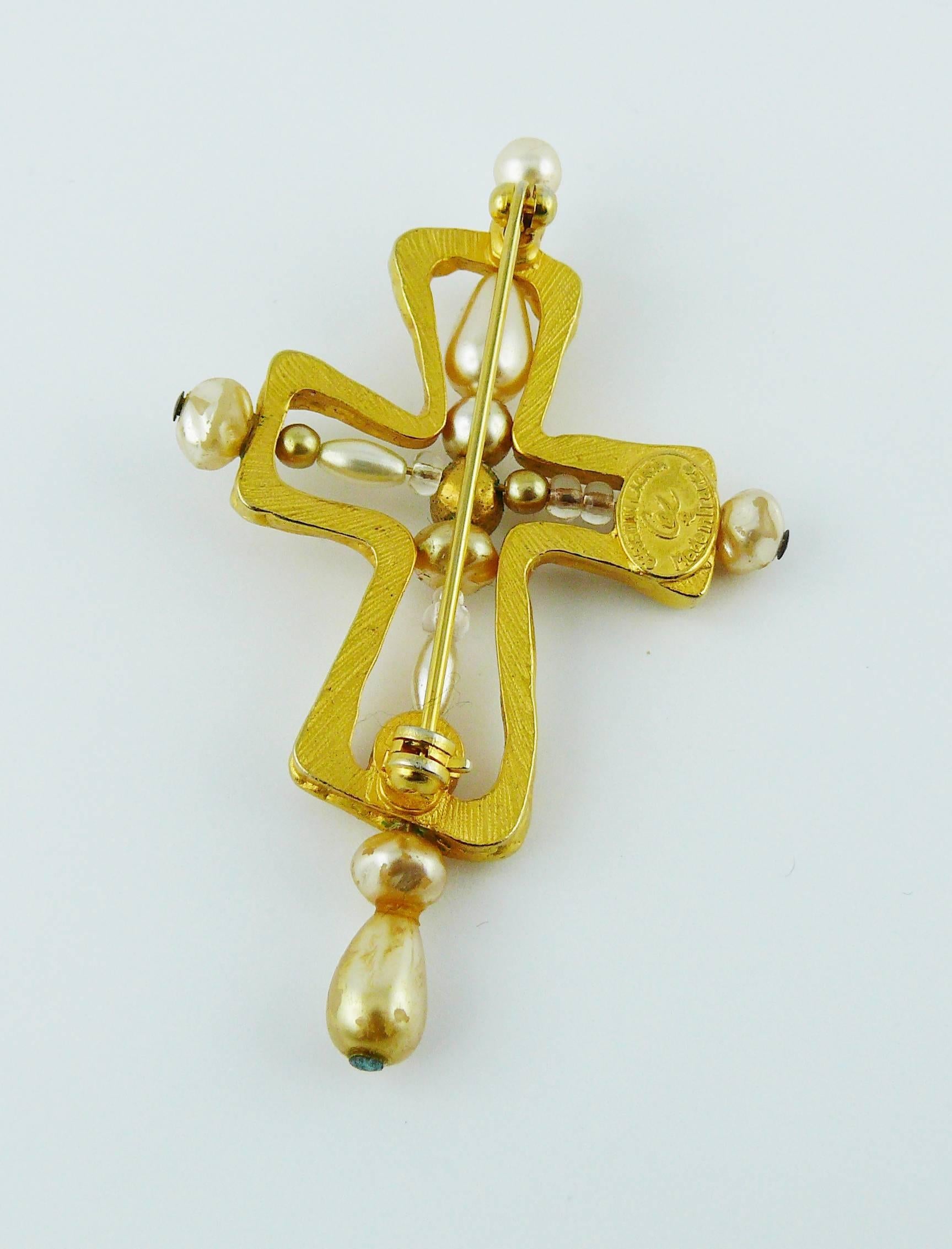 Christian Lacroix Vintage Cross Jewelled Brooch 2