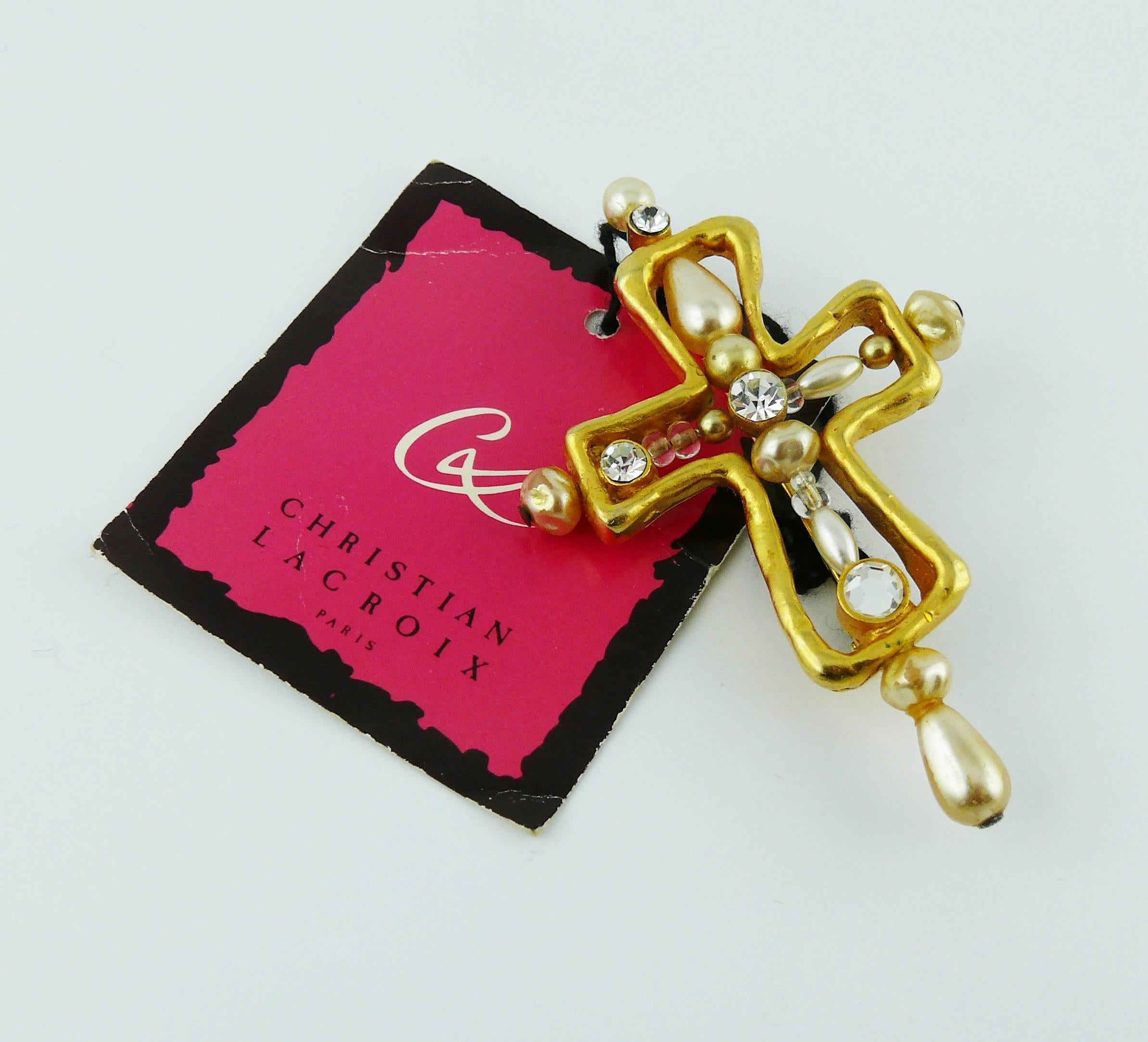 Christian Lacroix Vintage Cross Jewelled Brooch In Good Condition In Nice, FR