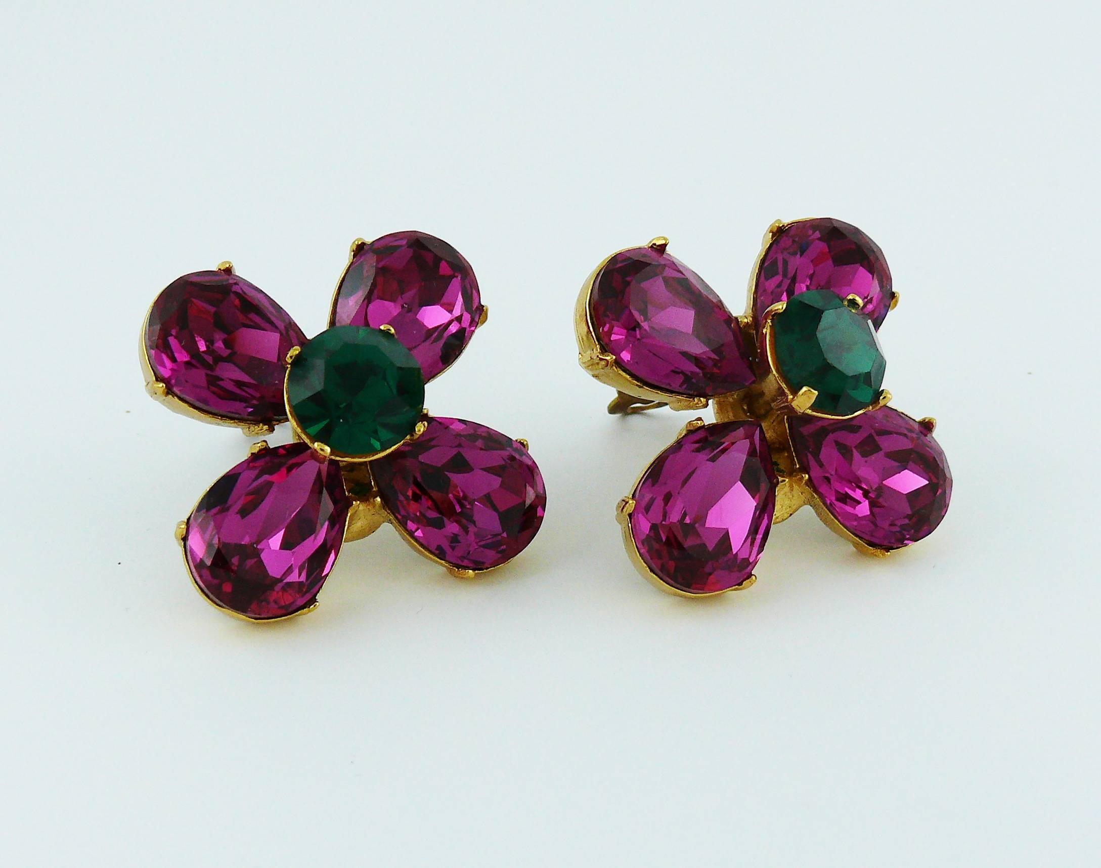 Yves Saint Laurent YSL Vintage Jewelled Flower Clip-On Earrings In Excellent Condition In Nice, FR