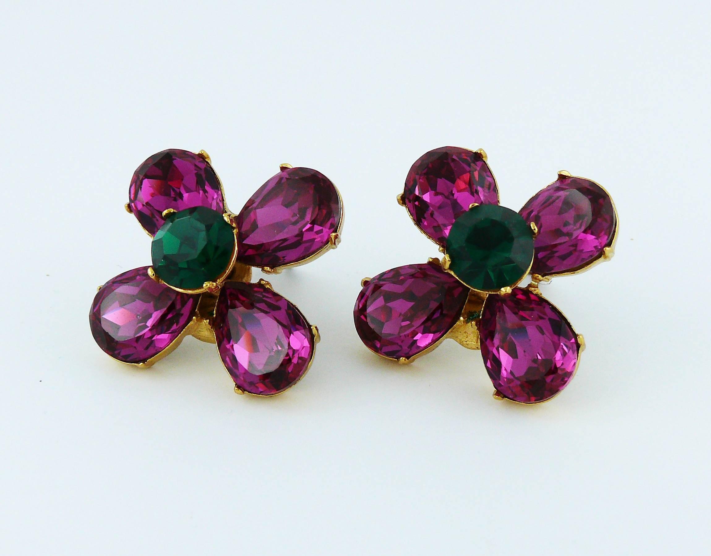 Women's Yves Saint Laurent YSL Vintage Jewelled Flower Clip-On Earrings