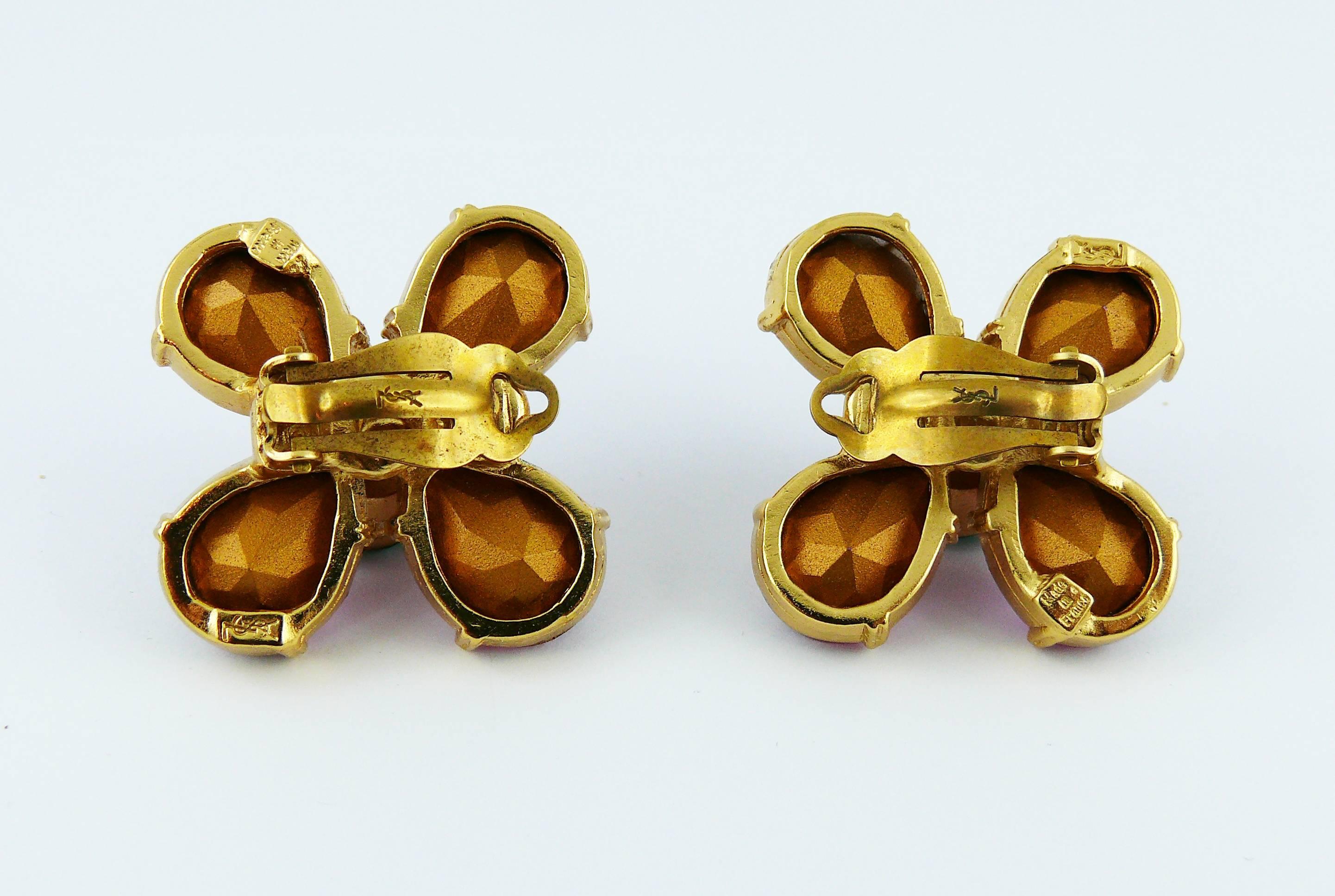 Yves Saint Laurent YSL Vintage Jewelled Flower Clip-On Earrings 1