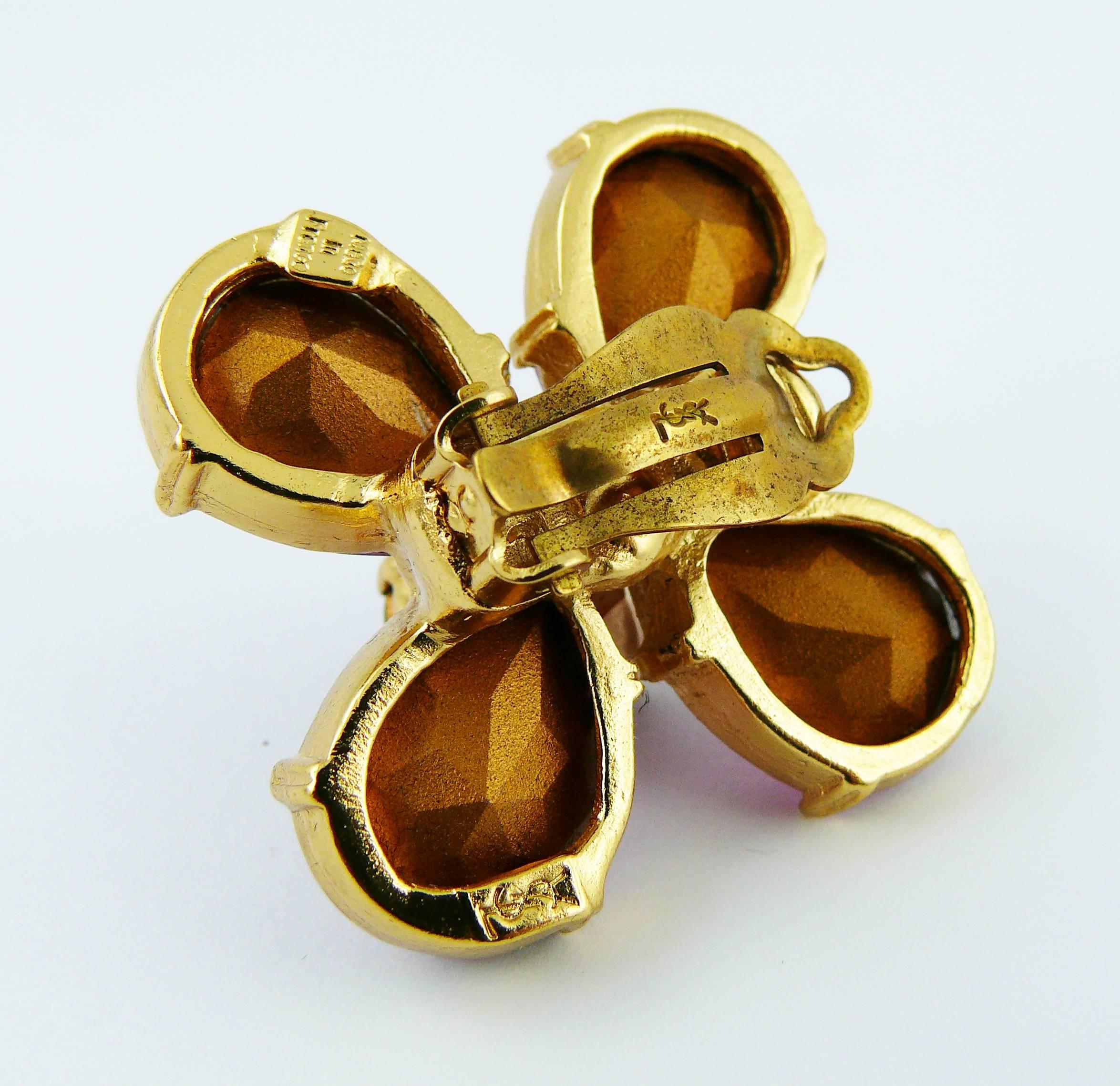 Yves Saint Laurent YSL Vintage Jewelled Flower Clip-On Earrings 2