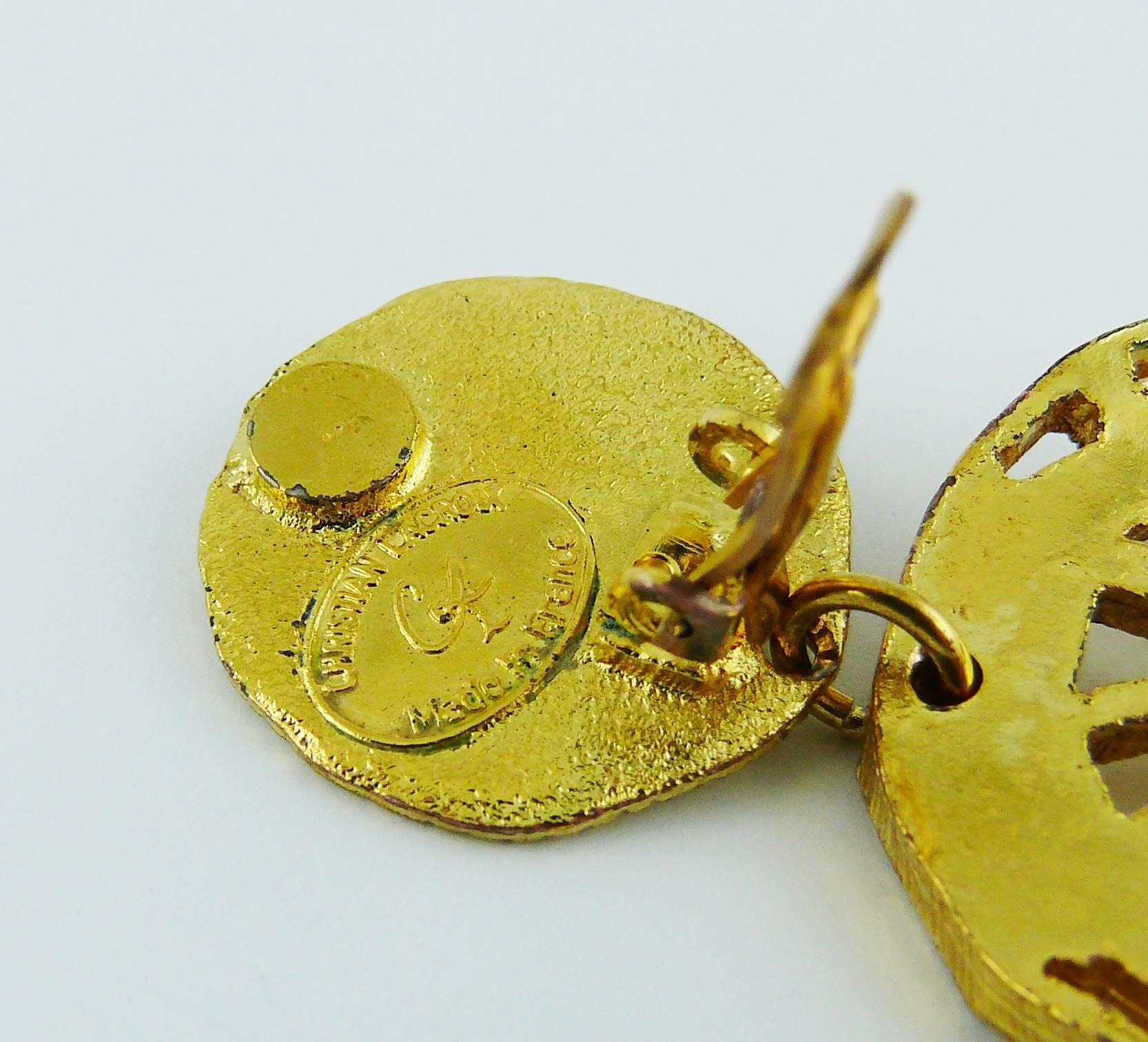 Christian Lacroix Vintage Gold Toned Wheel Dangling Earrings  3