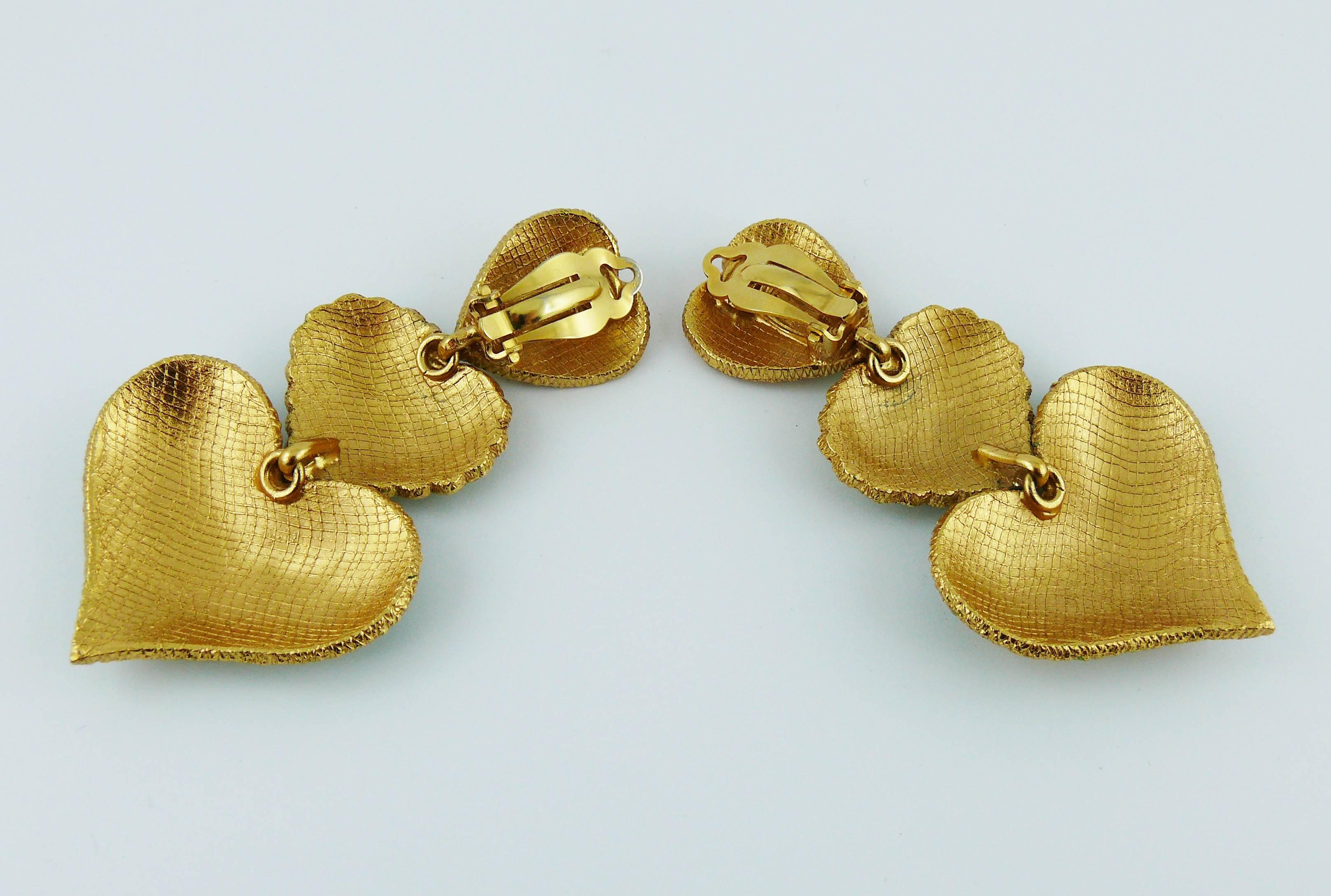 Yves Saint Laurent YSL Vintage Enamel Hearts Dangling Earrings 3