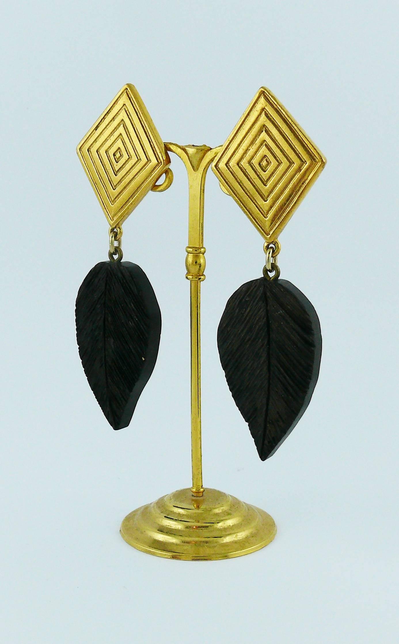 Yves Saint Laurent YSL Vintage Wood Leaf Dangling Earrings 3