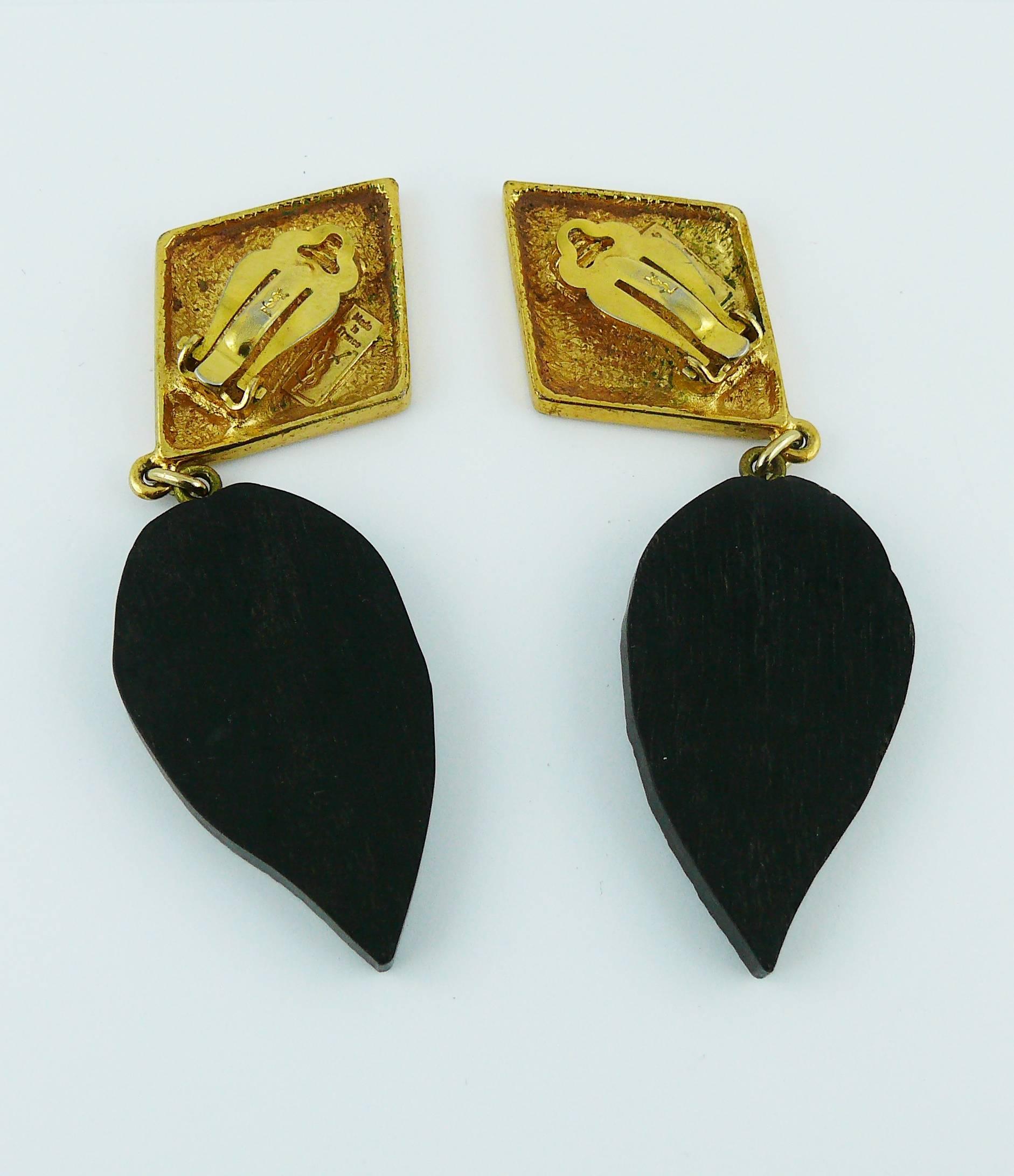 Yves Saint Laurent YSL Vintage Wood Leaf Dangling Earrings 5