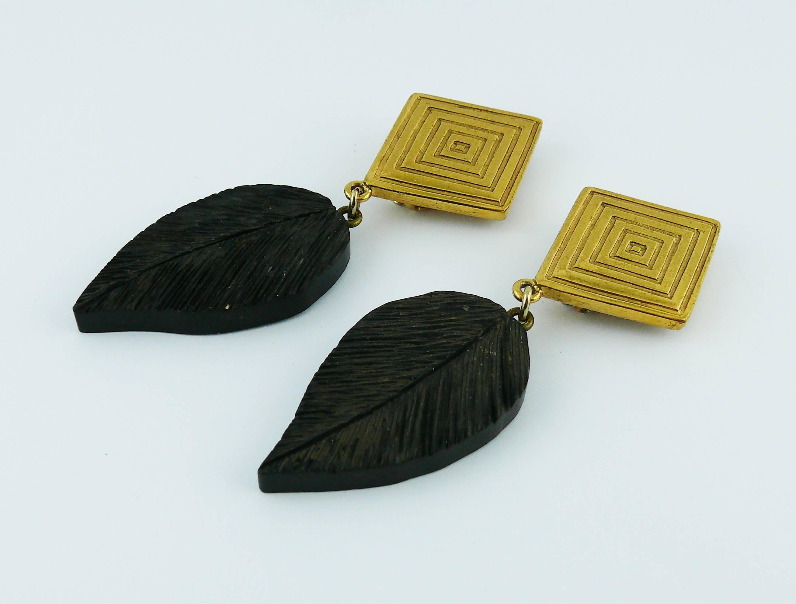 Yves Saint Laurent YSL Vintage Wood Leaf Dangling Earrings 4