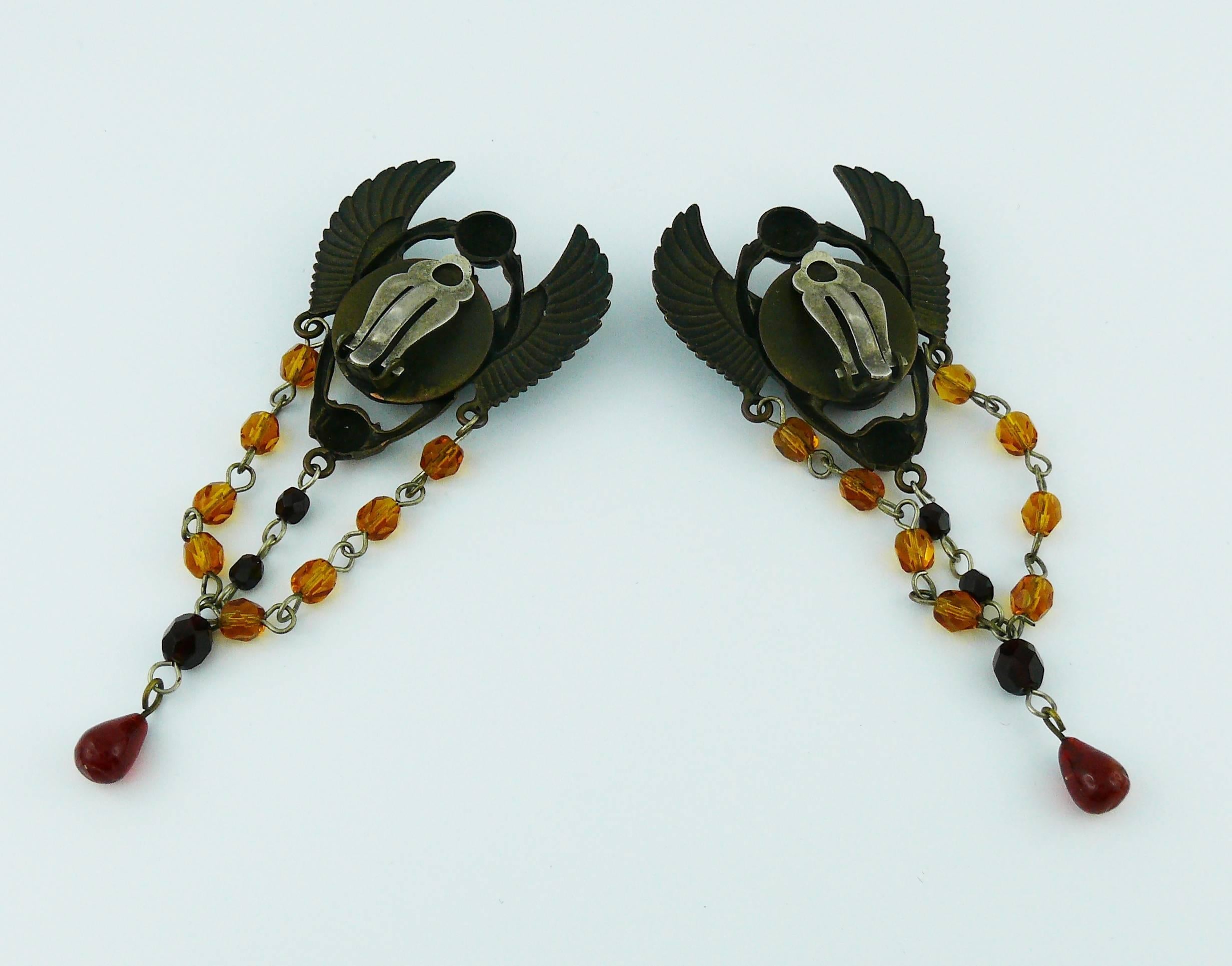 Jean Paul Gaultier Enameled Scarab Egyptian Earrings, 1990s  5