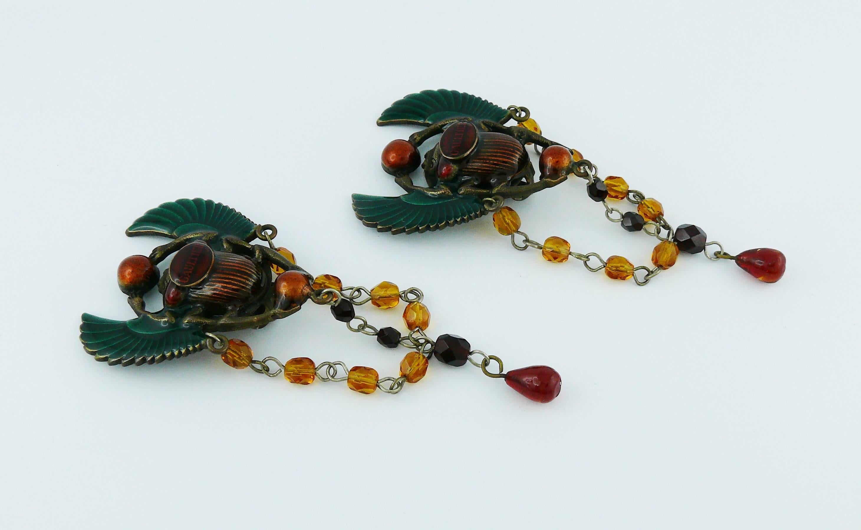 Jean Paul Gaultier Enameled Scarab Egyptian Earrings, 1990s  1