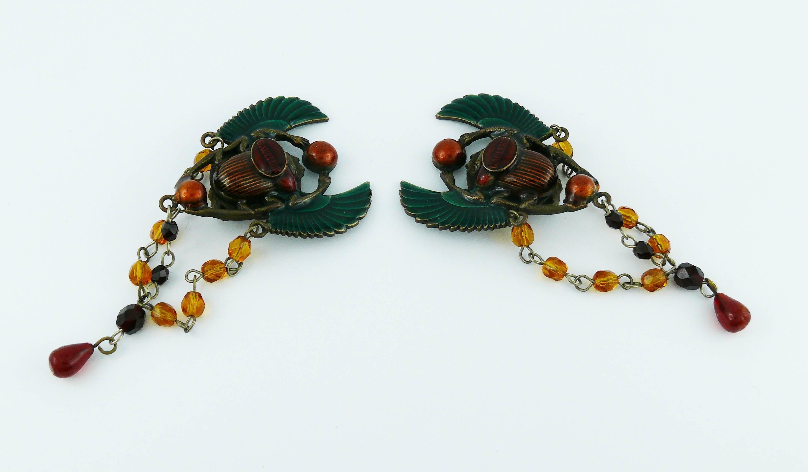Jean Paul Gaultier Enameled Scarab Egyptian Earrings, 1990s  In Excellent Condition In Nice, FR