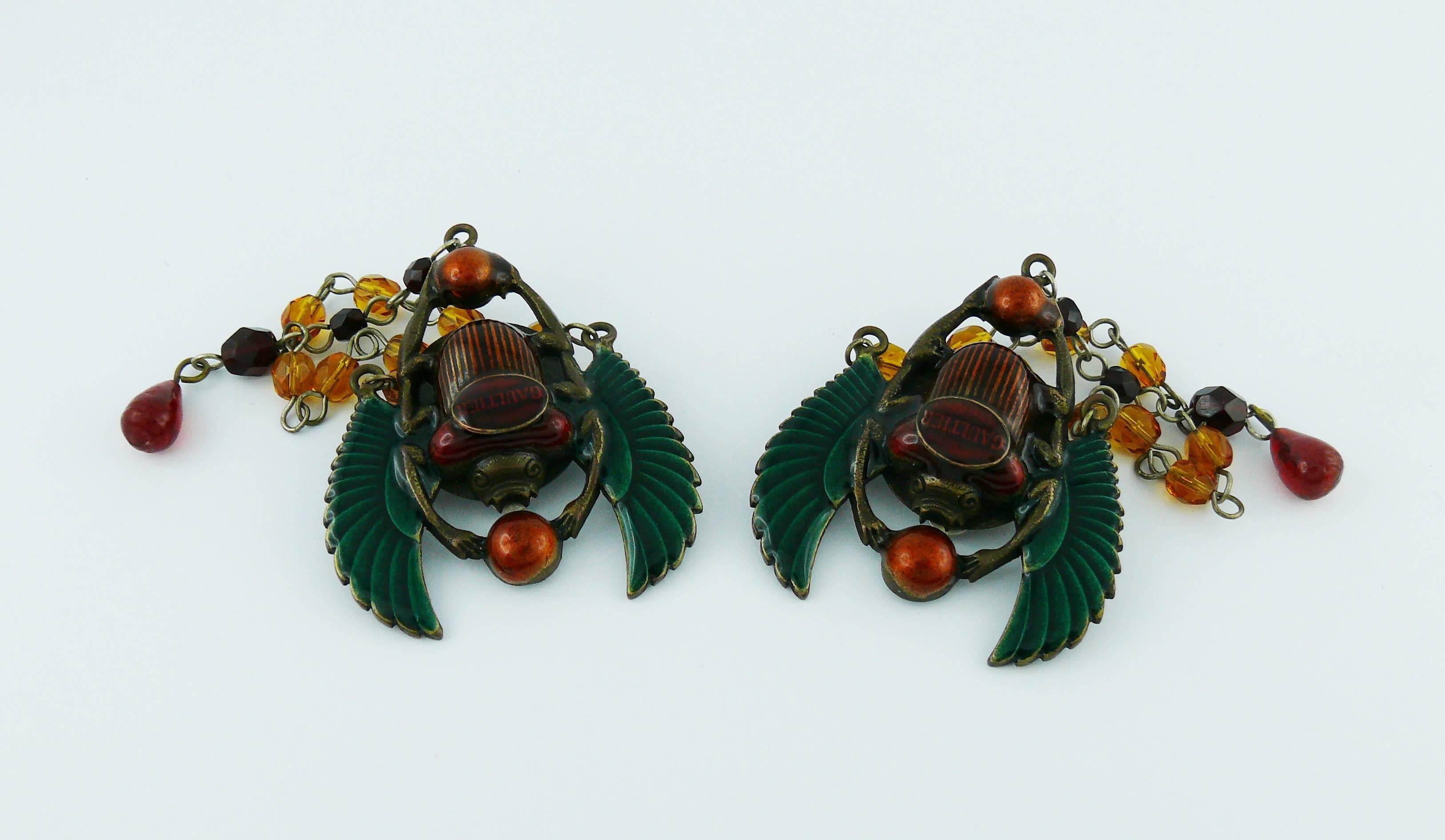 Jean Paul Gaultier Enameled Scarab Egyptian Earrings, 1990s  4