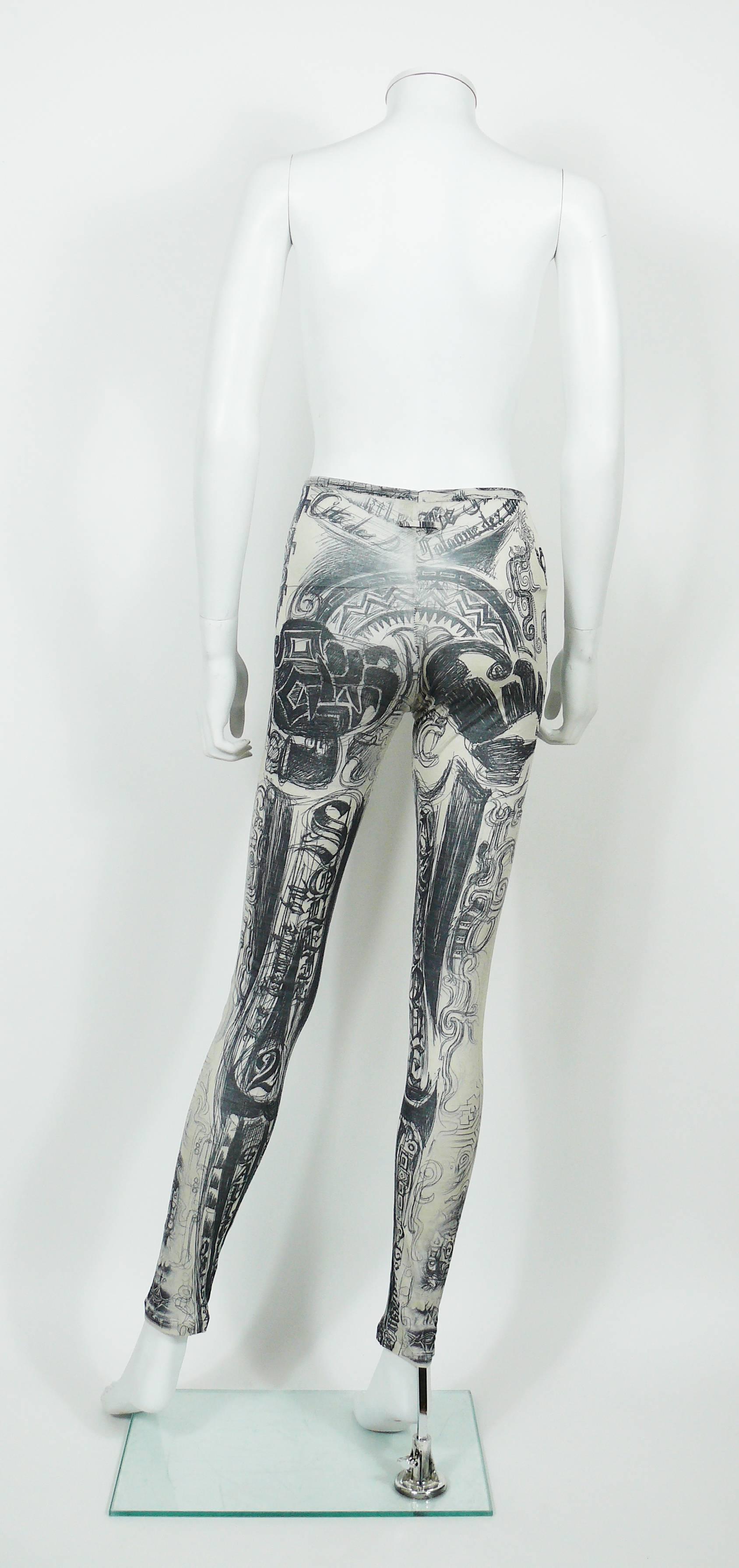 Jean Paul Gaultier Mayas Tattoo Print Leggings Size L In Excellent Condition In Nice, FR