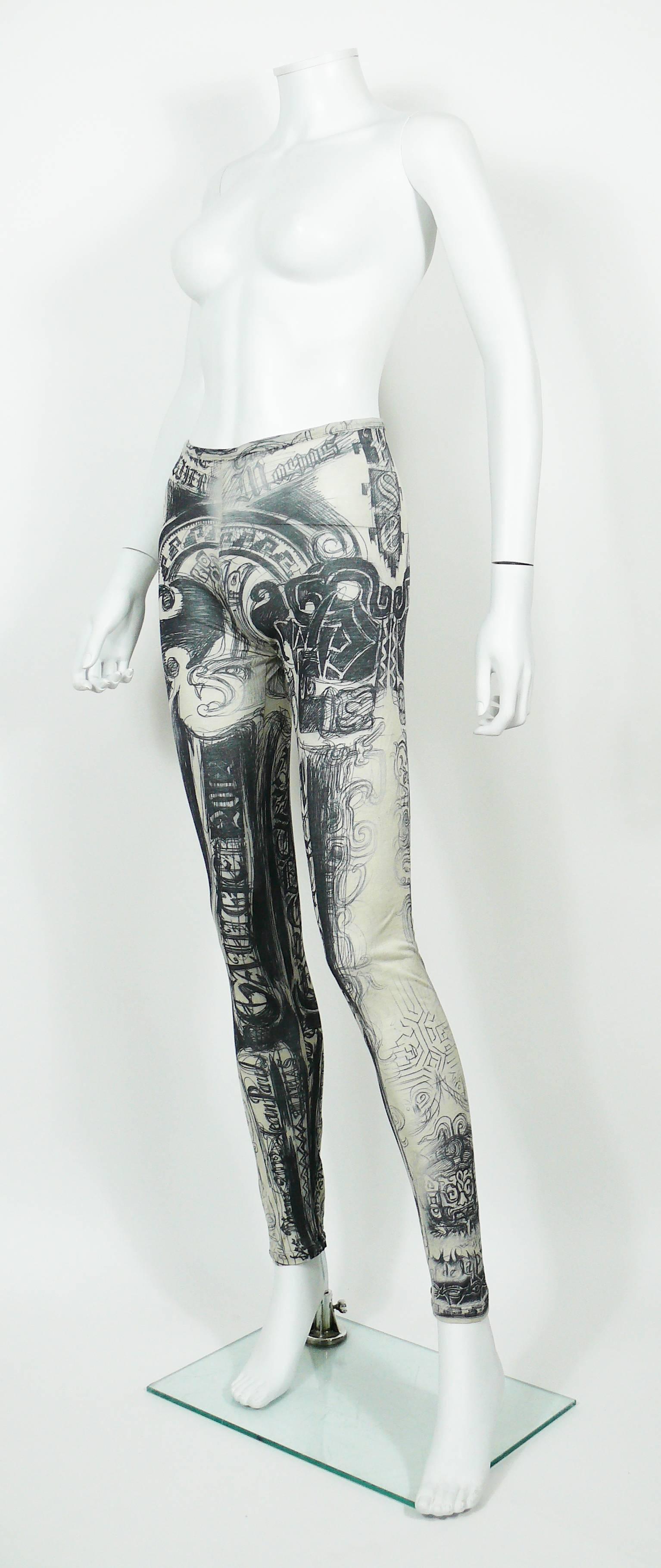 Gray Jean Paul Gaultier Mayas Tattoo Print Leggings Size L