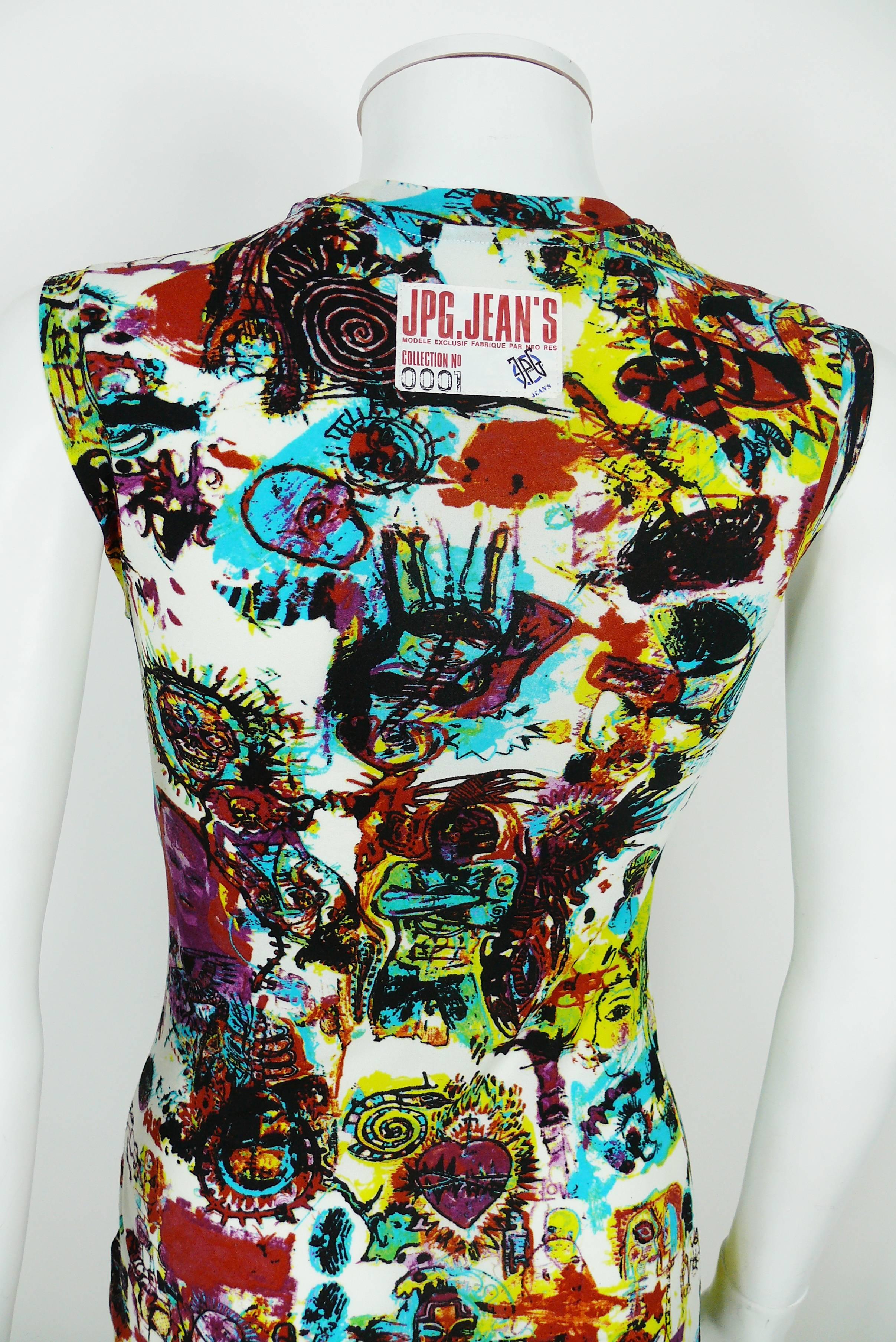 Jean Paul Gaultier Vintage Basquiat Print Inspired Maxi Dress Size S In Excellent Condition In Nice, FR