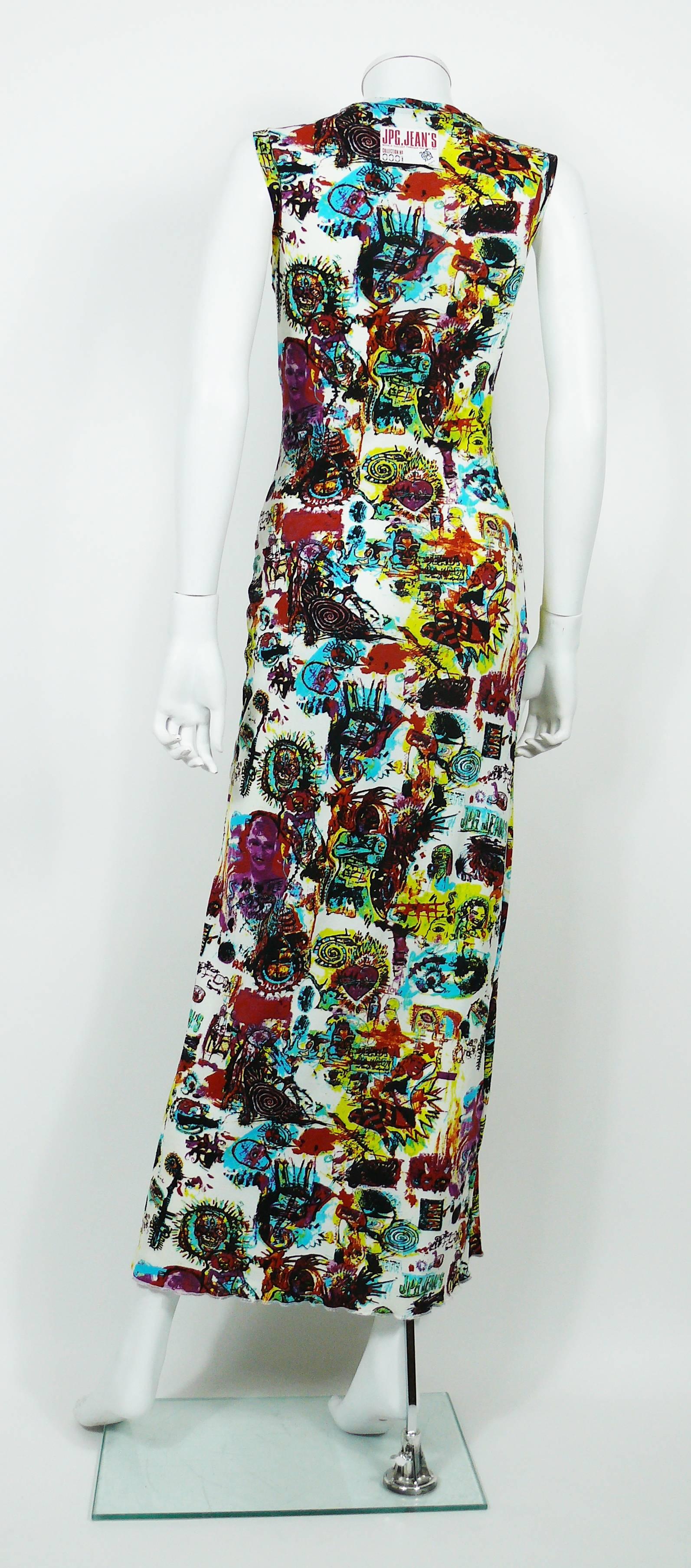 Black Jean Paul Gaultier Vintage Basquiat Print Inspired Maxi Dress Size S