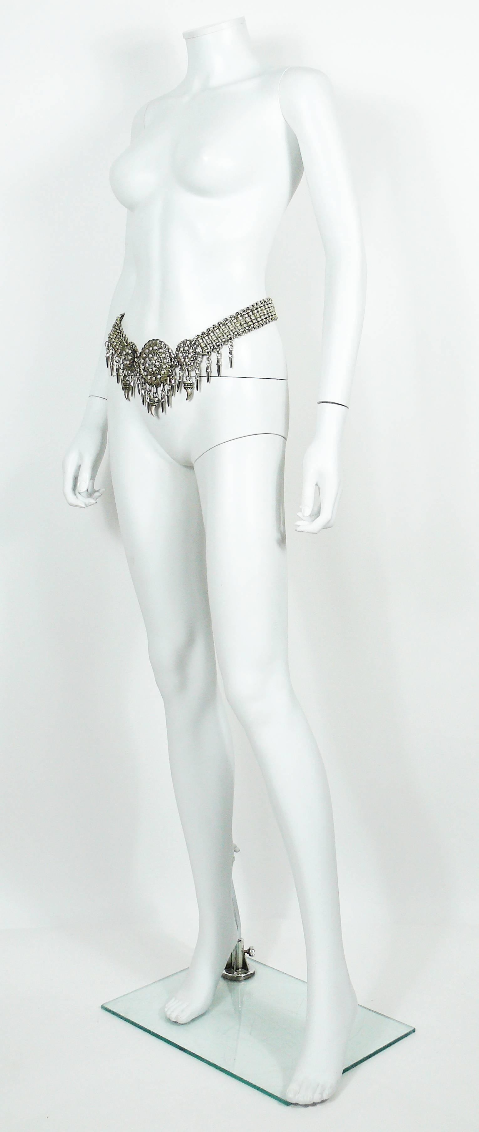 Gray Jose Cotel Vintage 1985 Ethnic Inspired Belt Necklace with Claw Charms For Sale