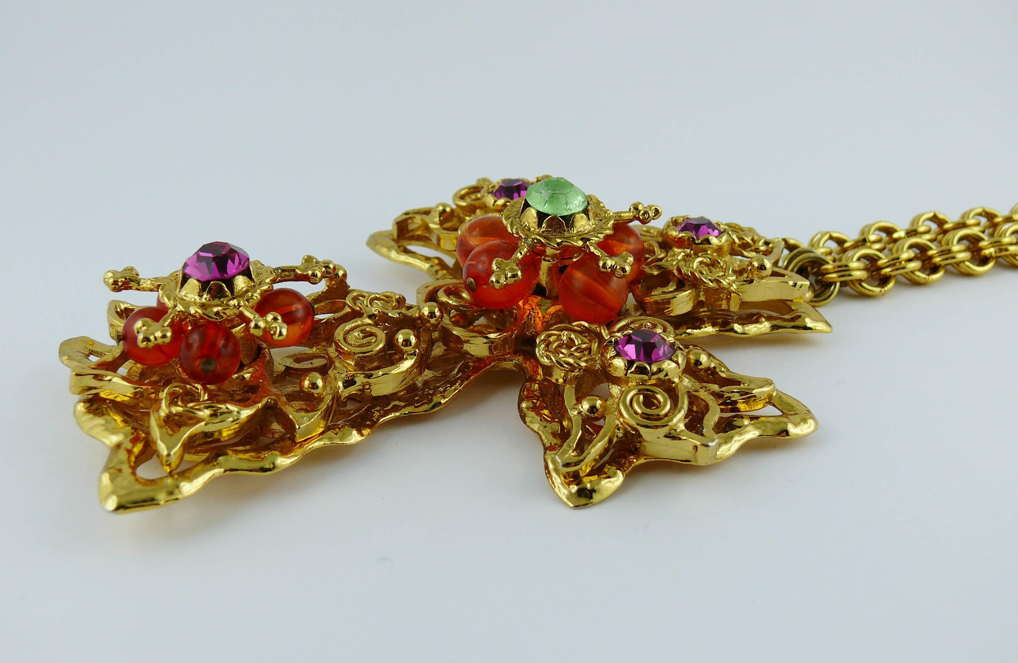 Christian Lacroix Vintage Massive Jewelled Cross Pendant Necklace In Good Condition In Nice, FR