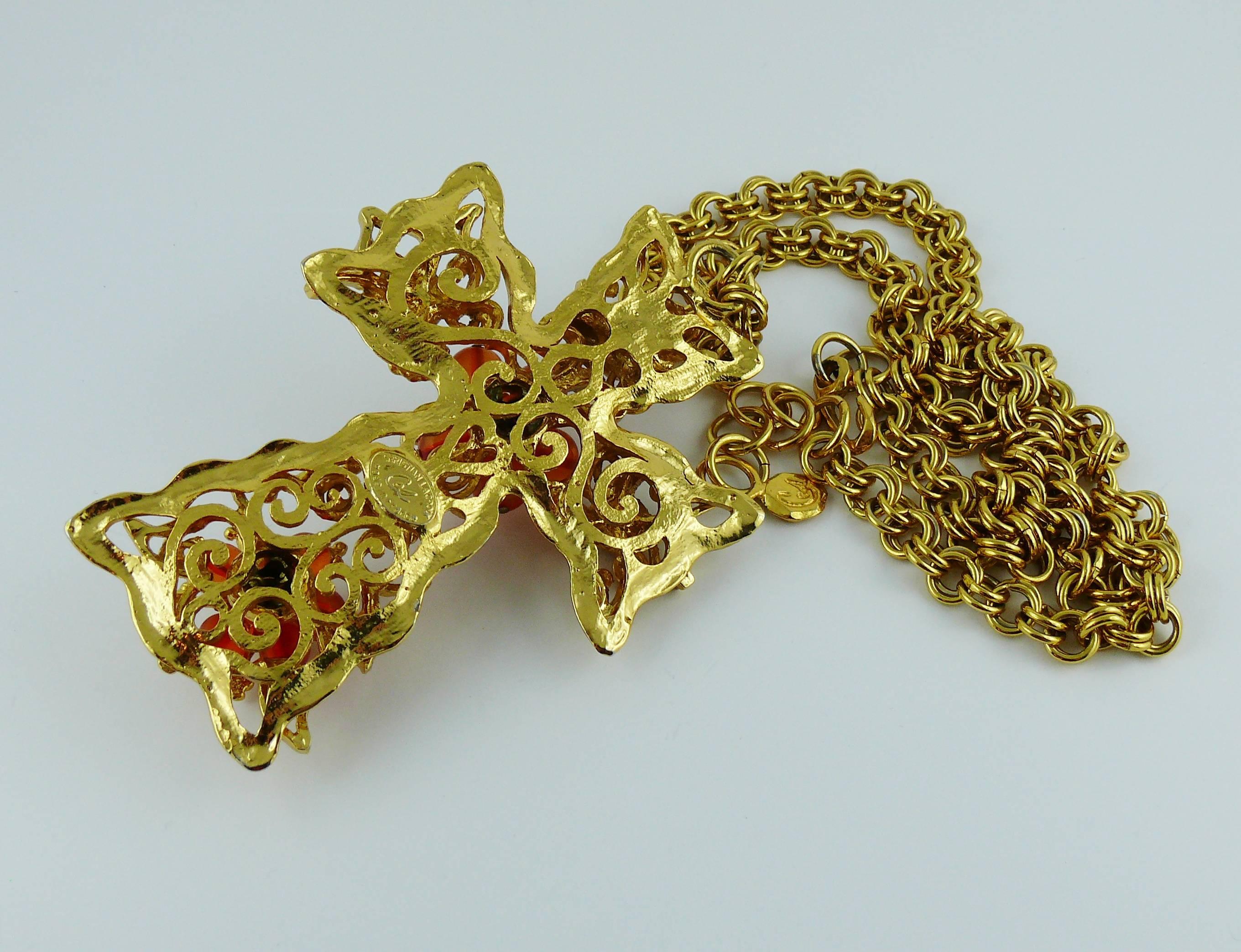 Christian Lacroix Vintage Massive Jewelled Kreuz Anhänger Halskette 4
