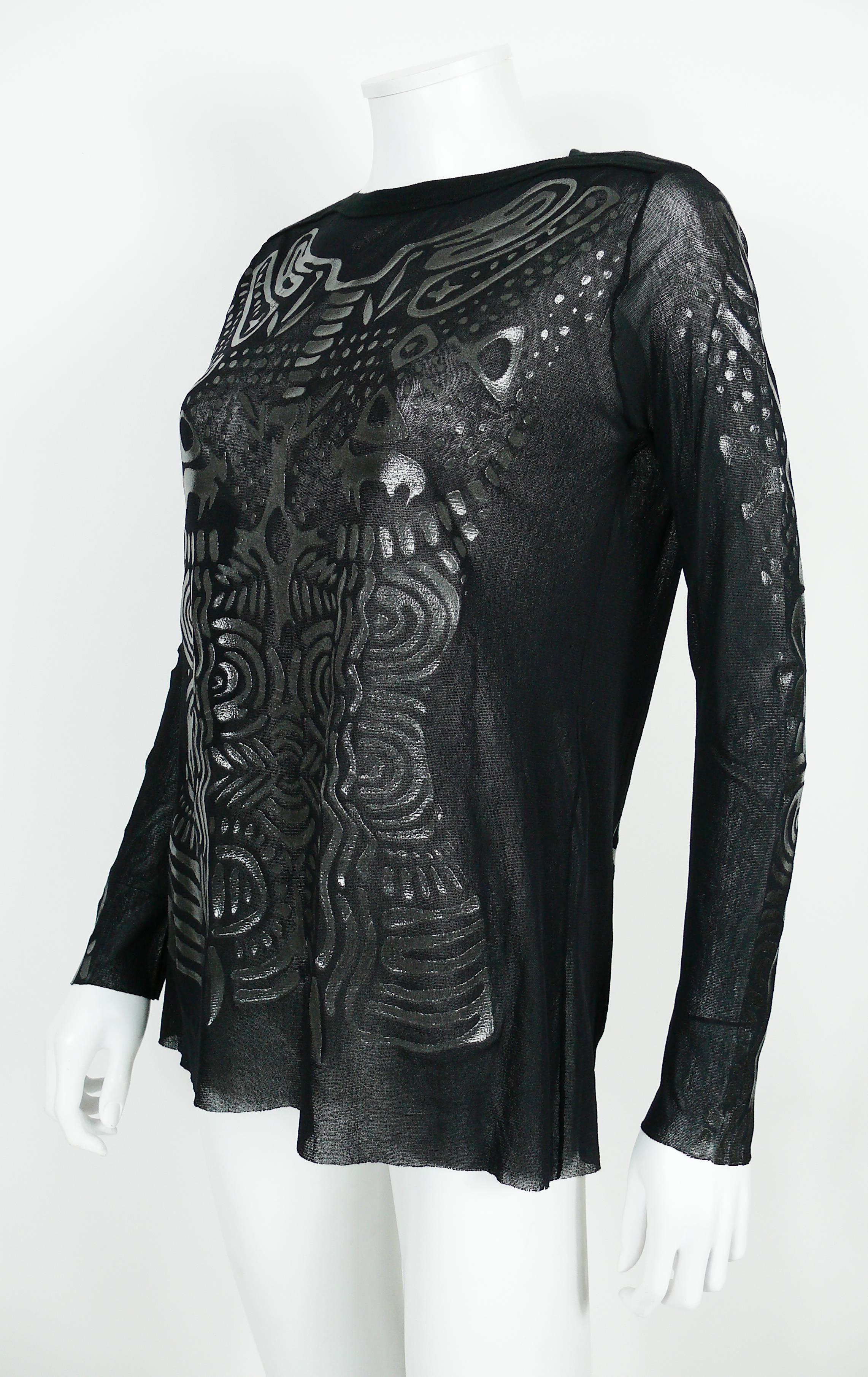 Jean Paul Gaultier Vintage Black Mesh Tattoo Top Size L In Excellent Condition In Nice, FR