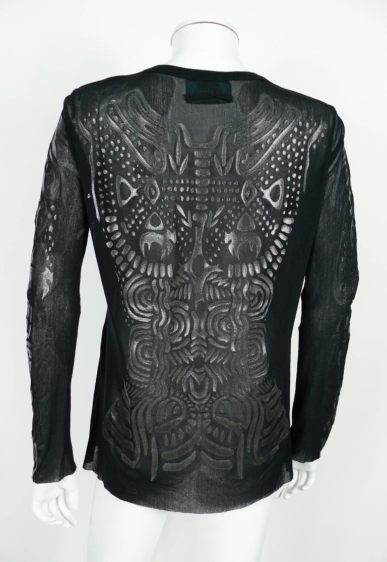 Jean Paul Gaultier Vintage Black Mesh Tattoo Top Size L at 1stDibs