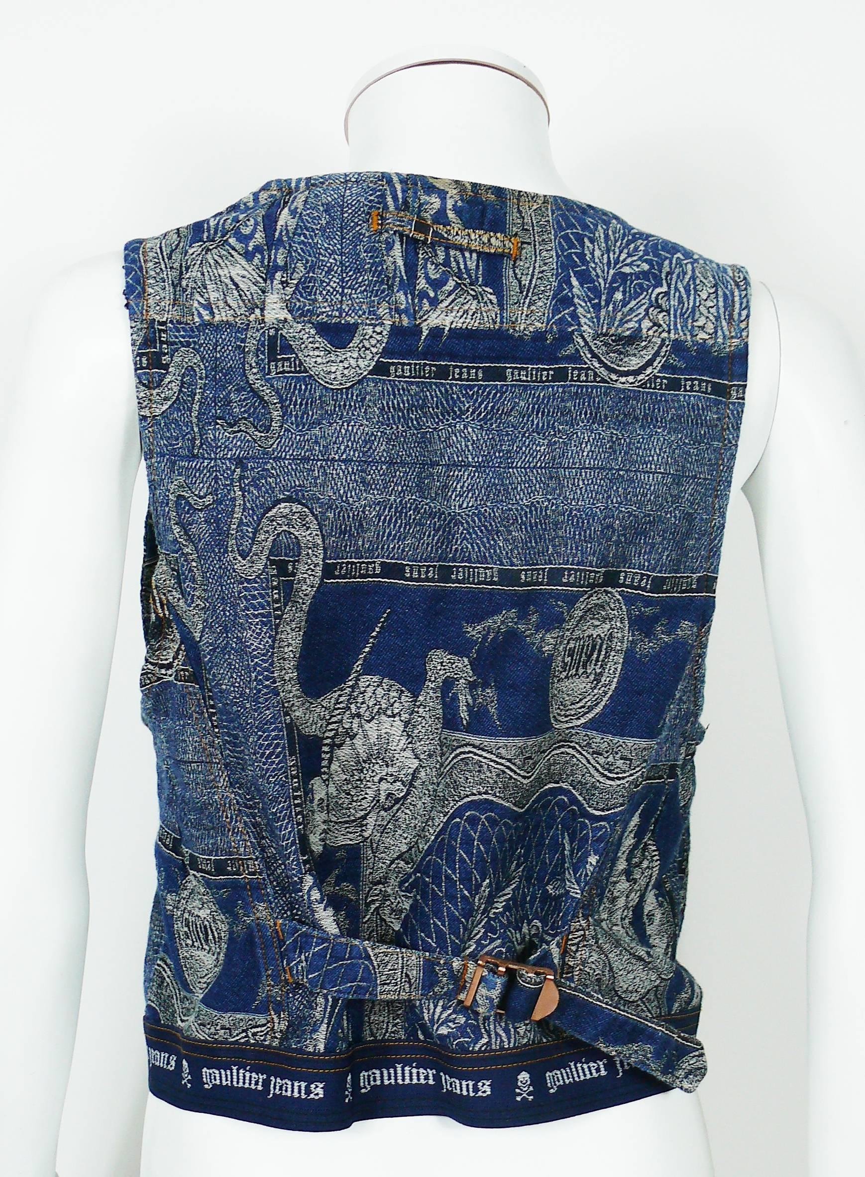 Jean Paul Gaultier Vintage Dragons Jacquard Denim Vest In Good Condition In Nice, FR