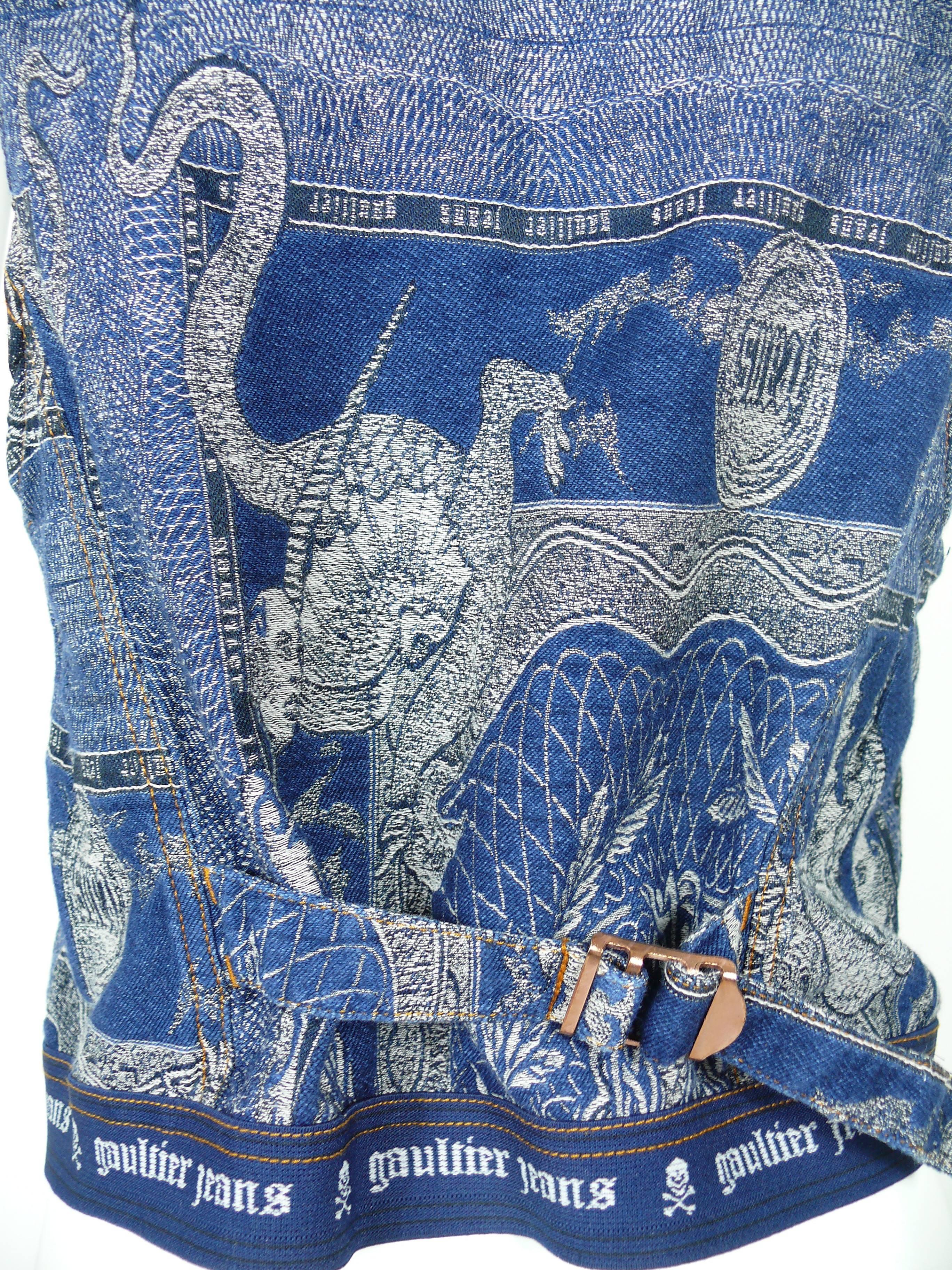 Women's or Men's Jean Paul Gaultier Vintage Dragons Jacquard Denim Vest