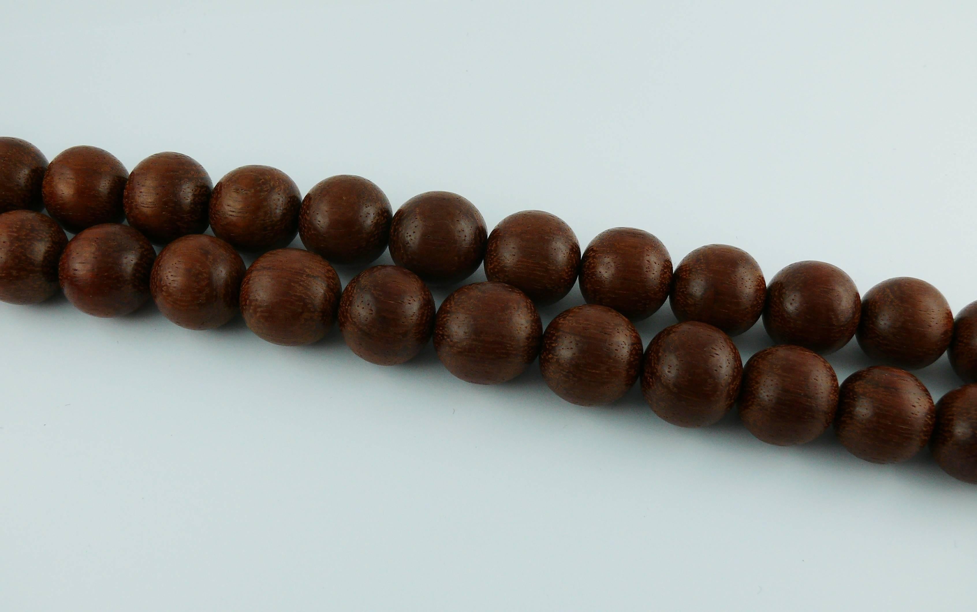 Yves Saint Laurent YSL Wood Bead and Black Velvet Necklace In Good Condition In Nice, FR