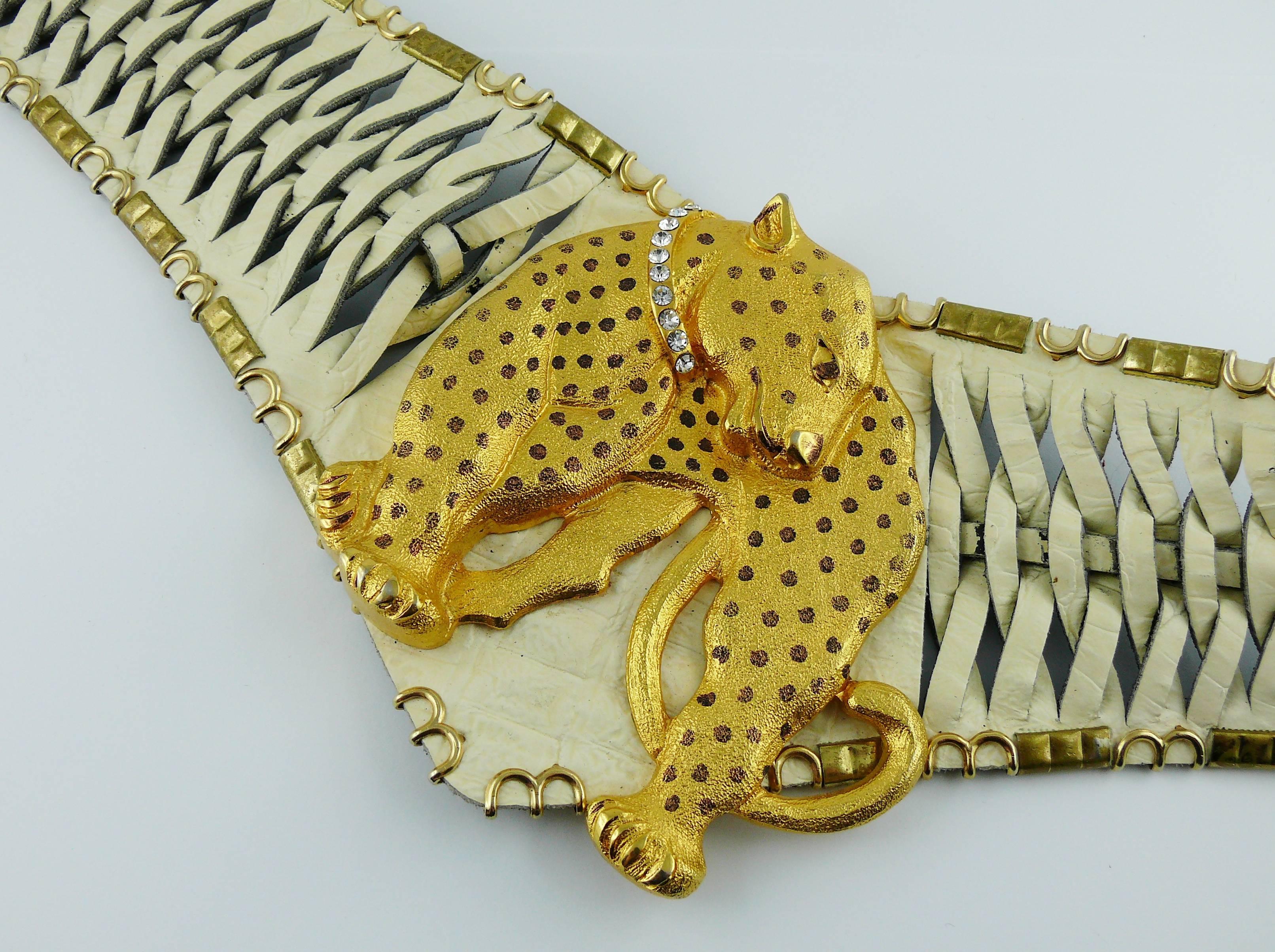 Jose Cotel Vintage Leopard Woven Leather Belt In Good Condition In Nice, FR