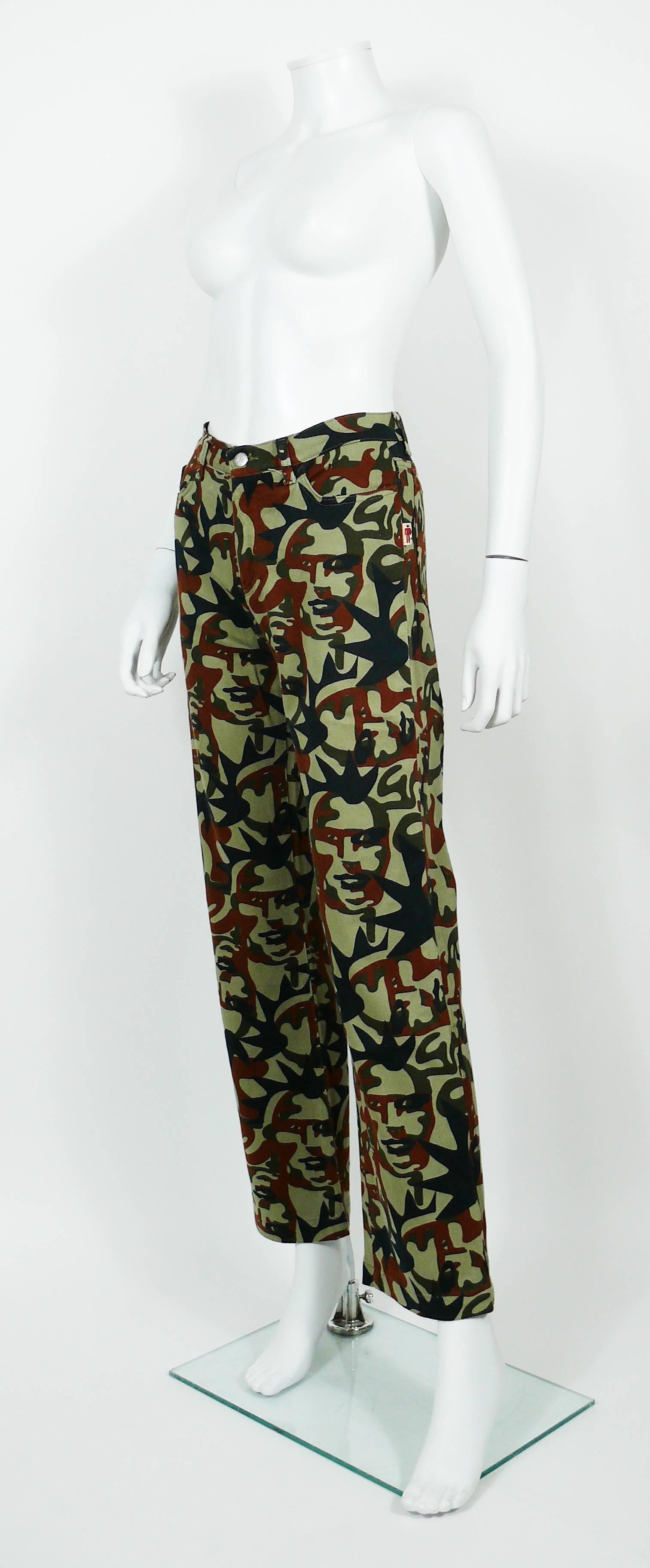 Black Jean Paul Gaultier Vintage Camouflage Faces Pants Trousers