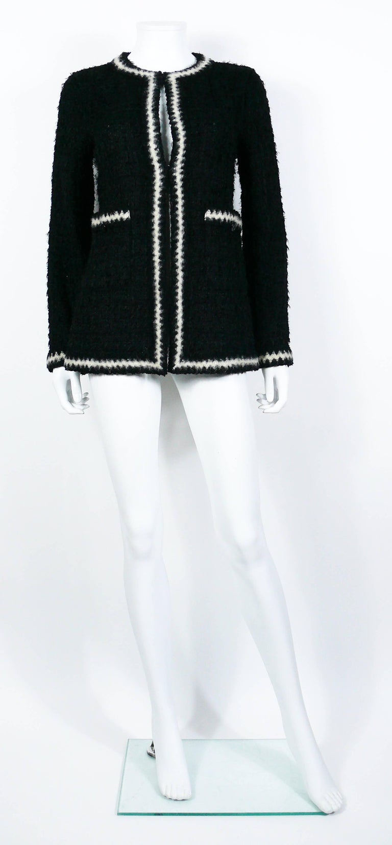 Chanel Vintage Fall 1998 Iconic Black and White Trim Boucle Cardigan Jacket  at 1stDibs