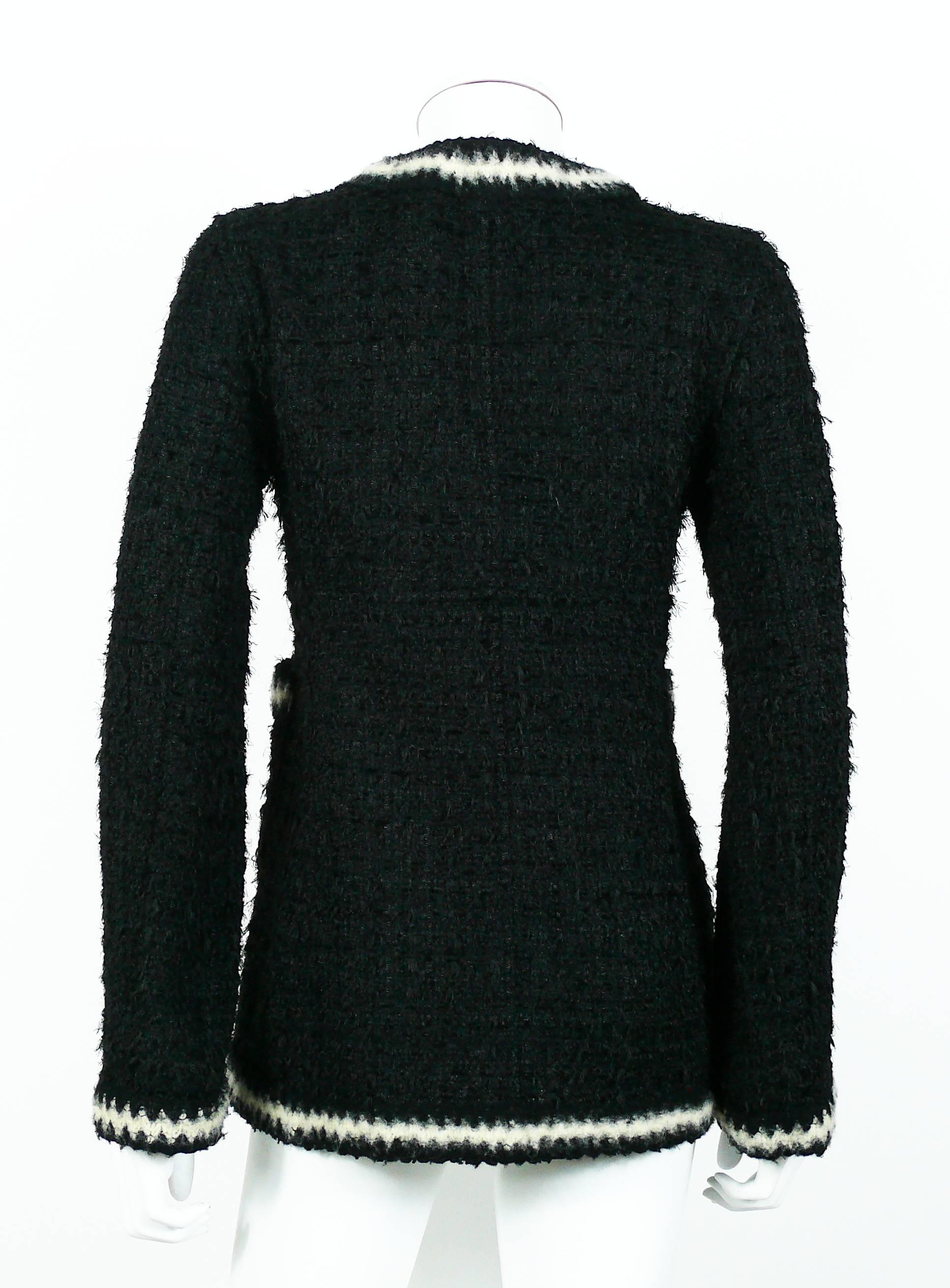 Chanel Vintage Fall 1998 Iconic Black and White Trim Boucle Cardigan ...