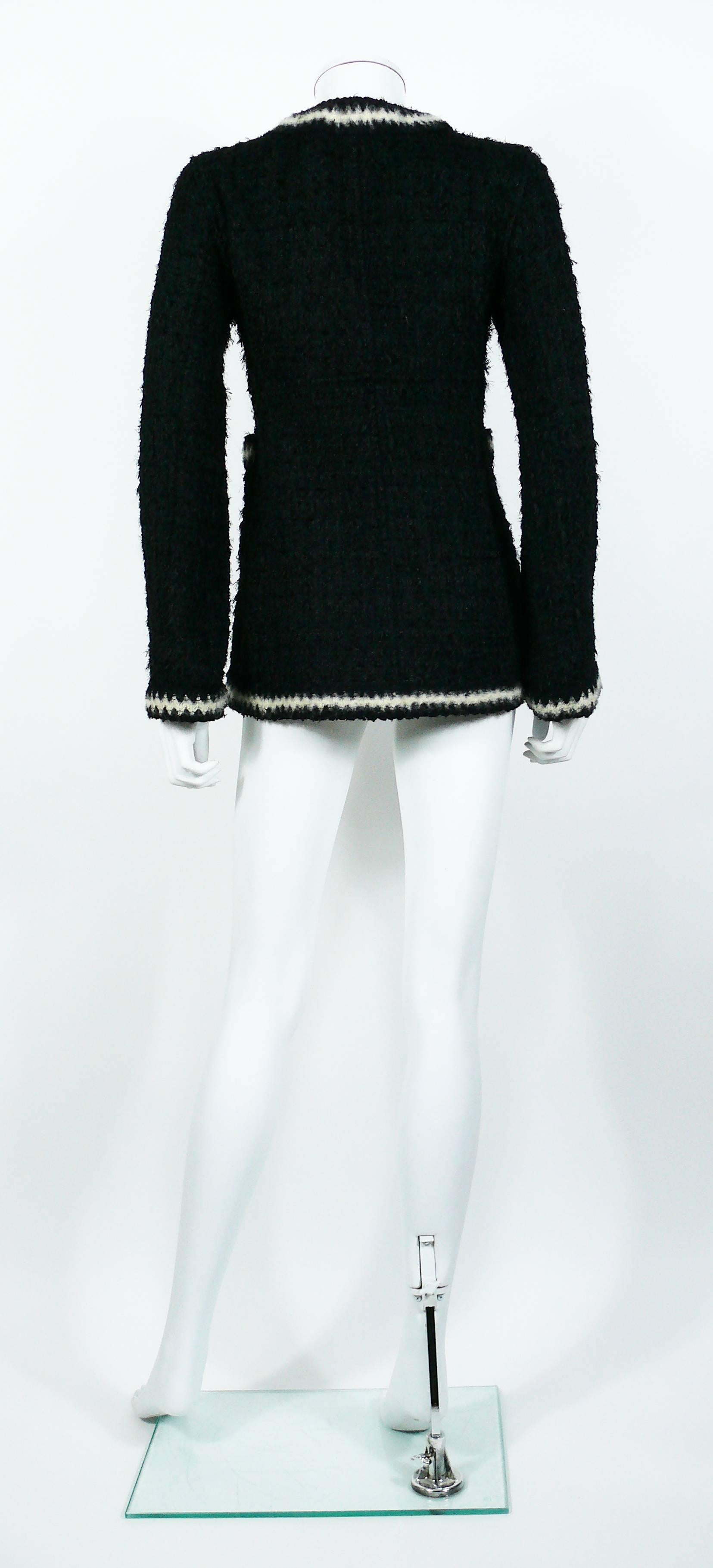 Women's Chanel Vintage Fall 1998 Iconic Black & White Trim Boucle Cardigan Jacket
