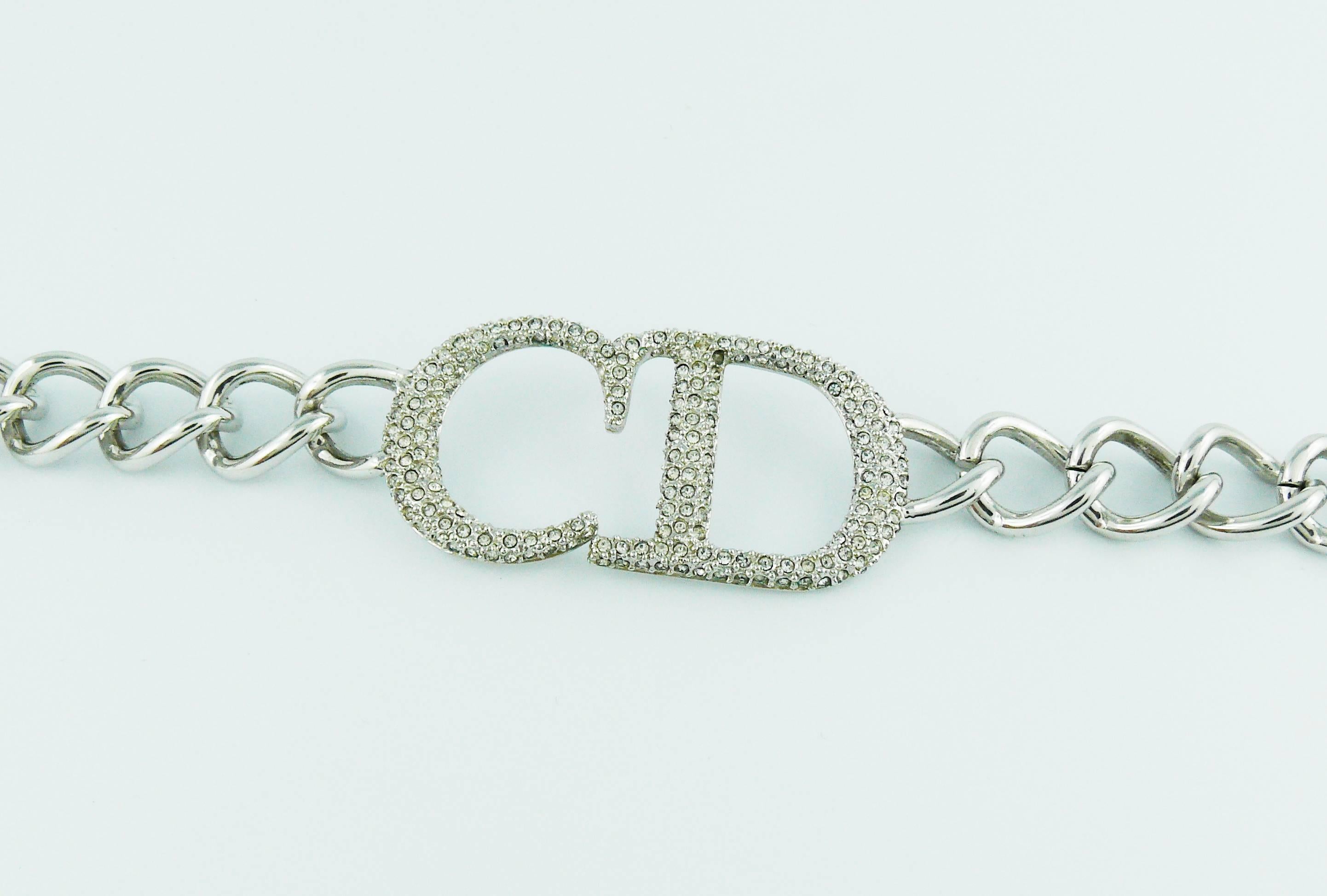 Women's Christian Dior Silver Toned Diamante CD Monogram Necklace