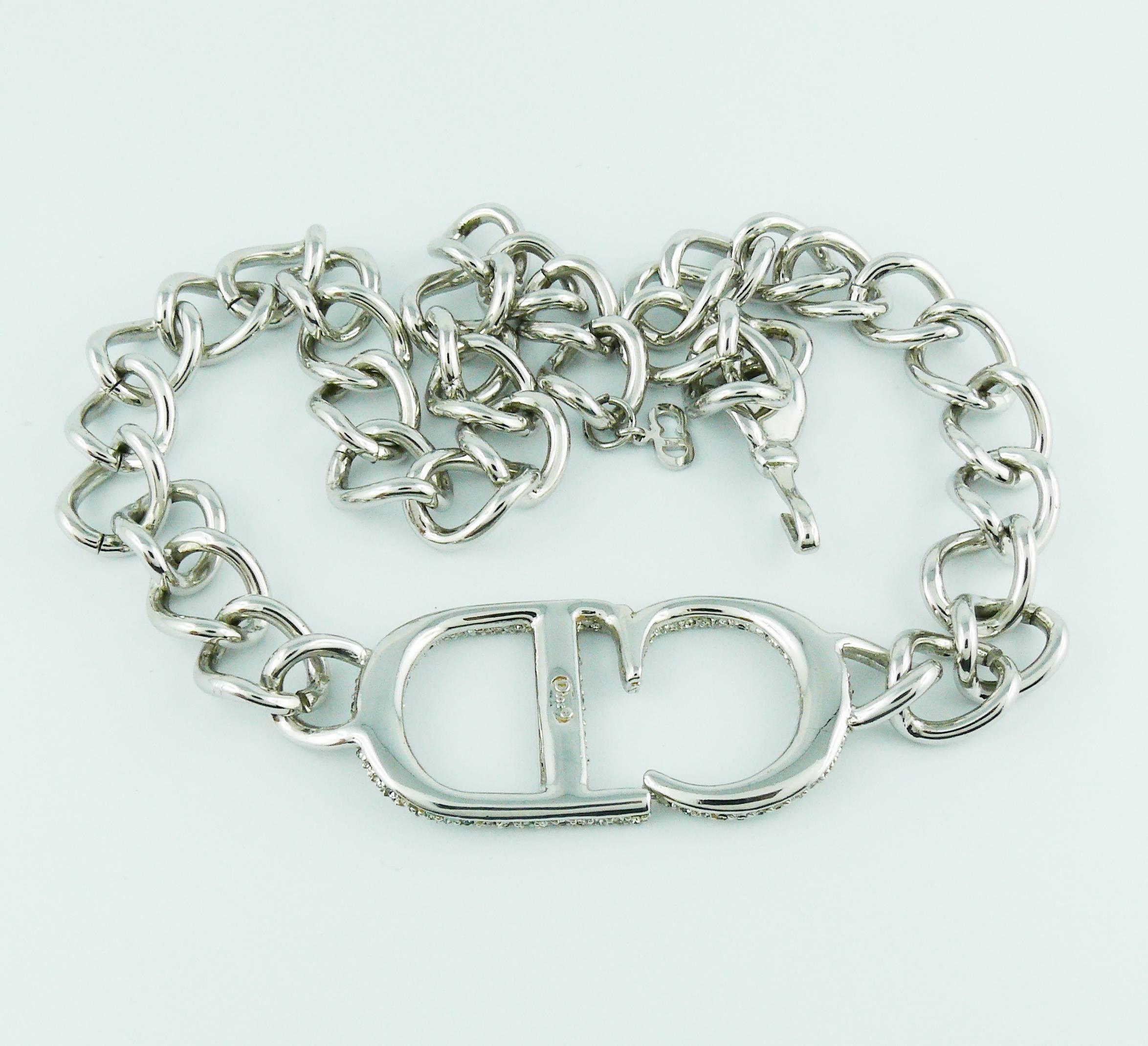 Christian Dior Silver Toned Diamante CD Monogram Necklace 2