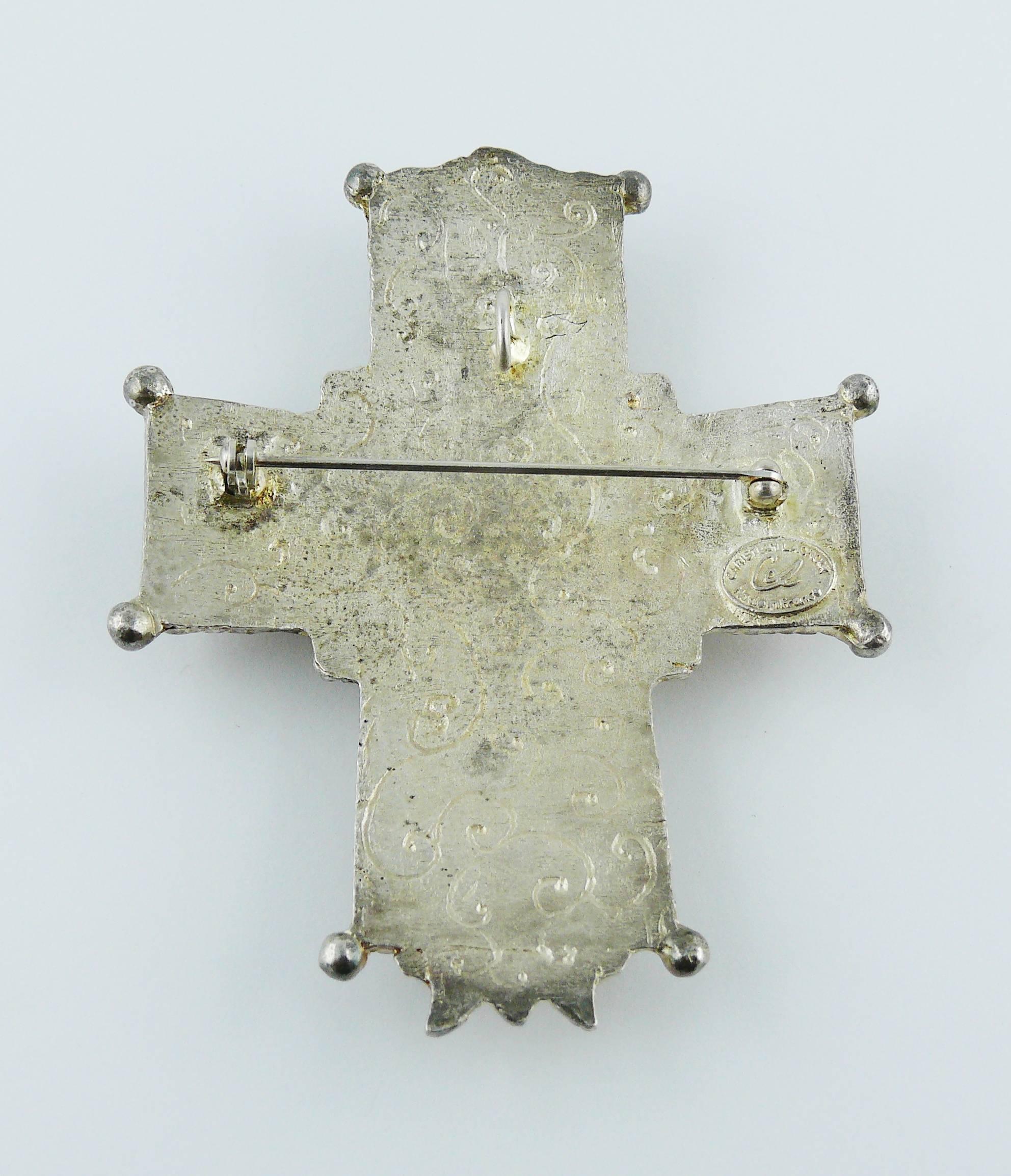 Women's Christian Lacroix Vintage Massive Jewelled Cross Brooch Pendant