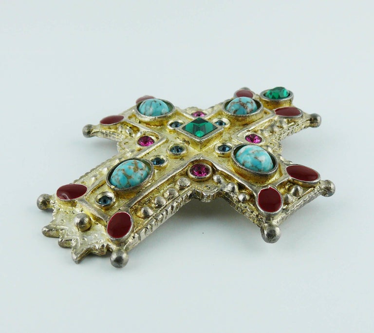 Christian Lacroix Vintage Massive Jewelled Cross Brooch Pendant at 1stDibs