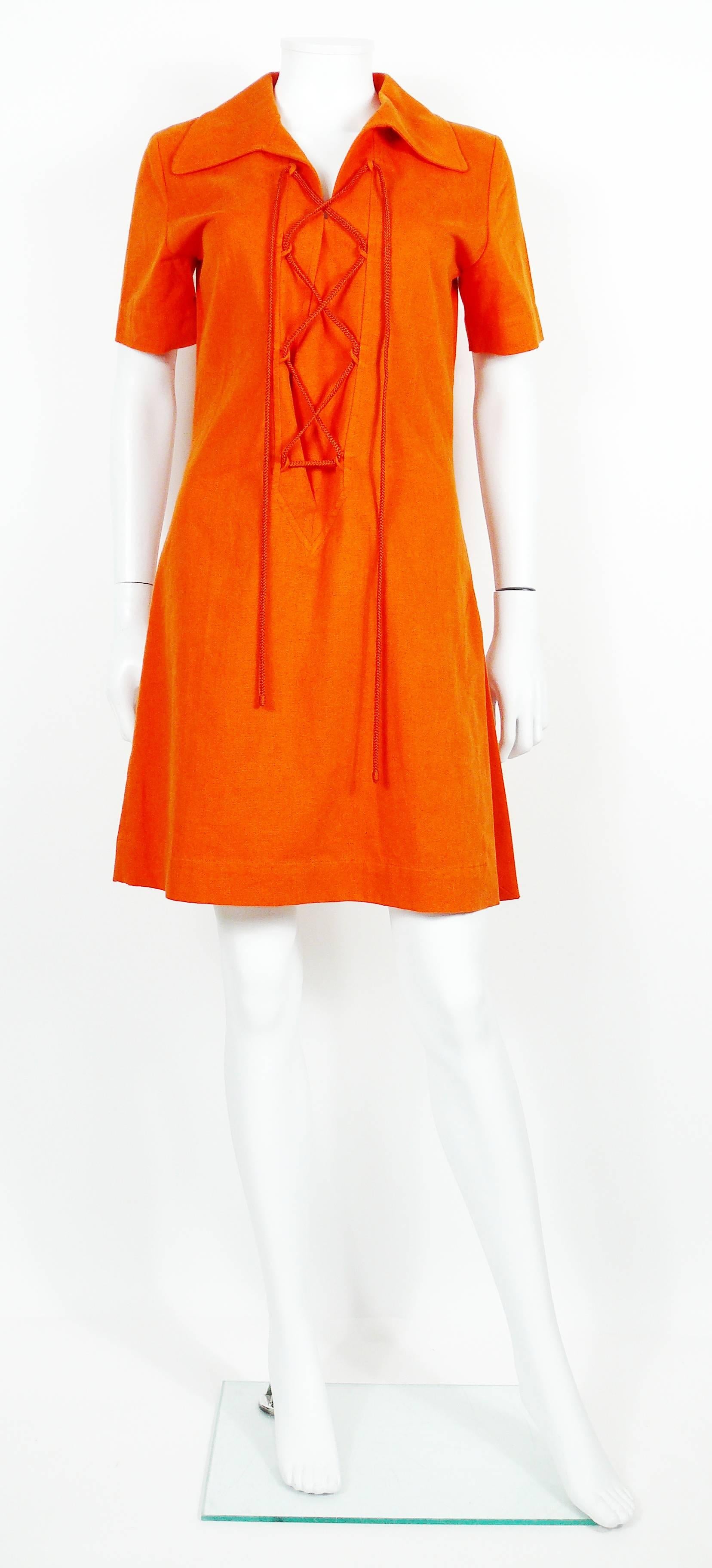 Red Yves Saint Laurent Rive Gauche YSL Vintage Orange Cotton Safari Dress
