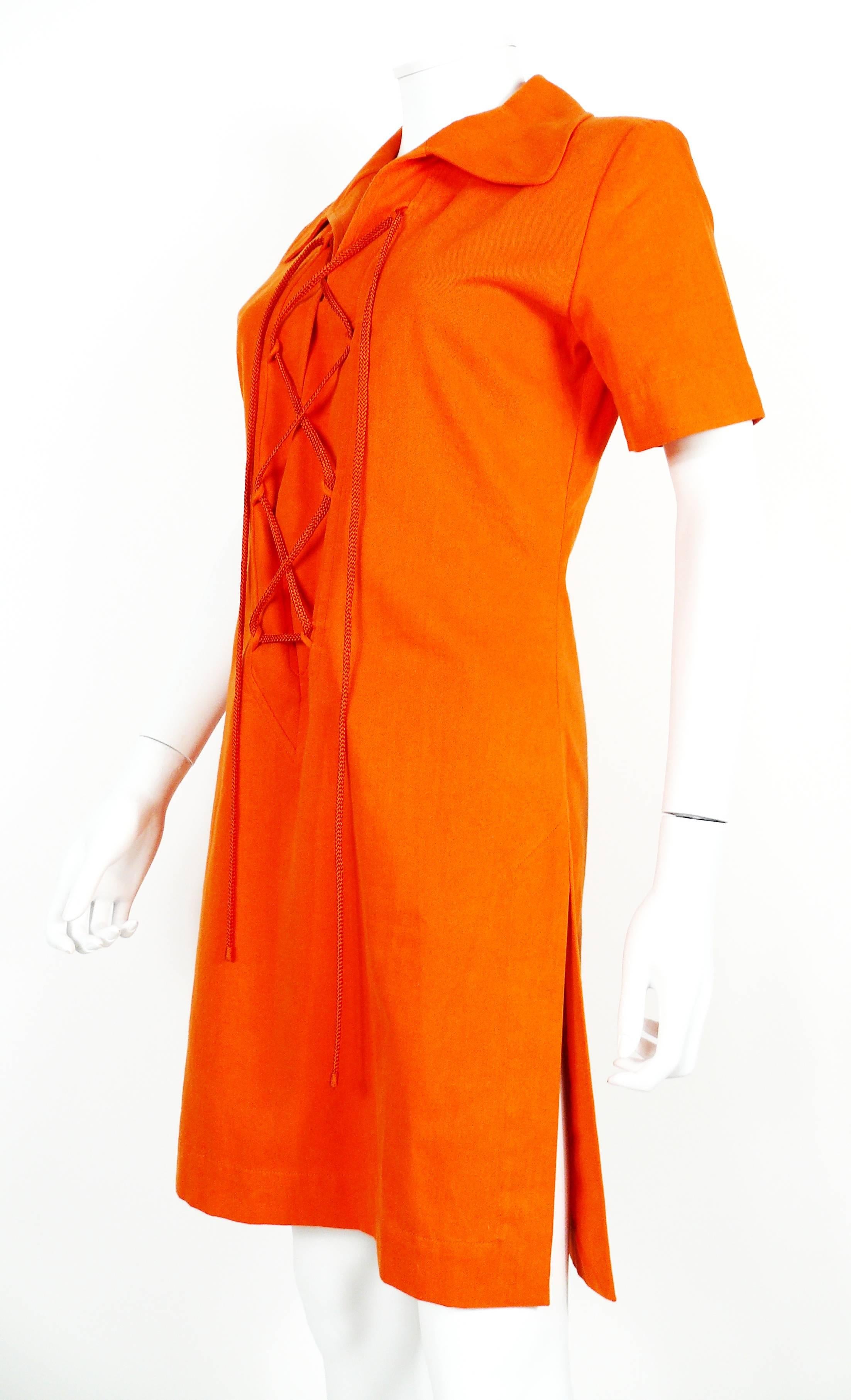 Women's Yves Saint Laurent Rive Gauche YSL Vintage Orange Cotton Safari Dress