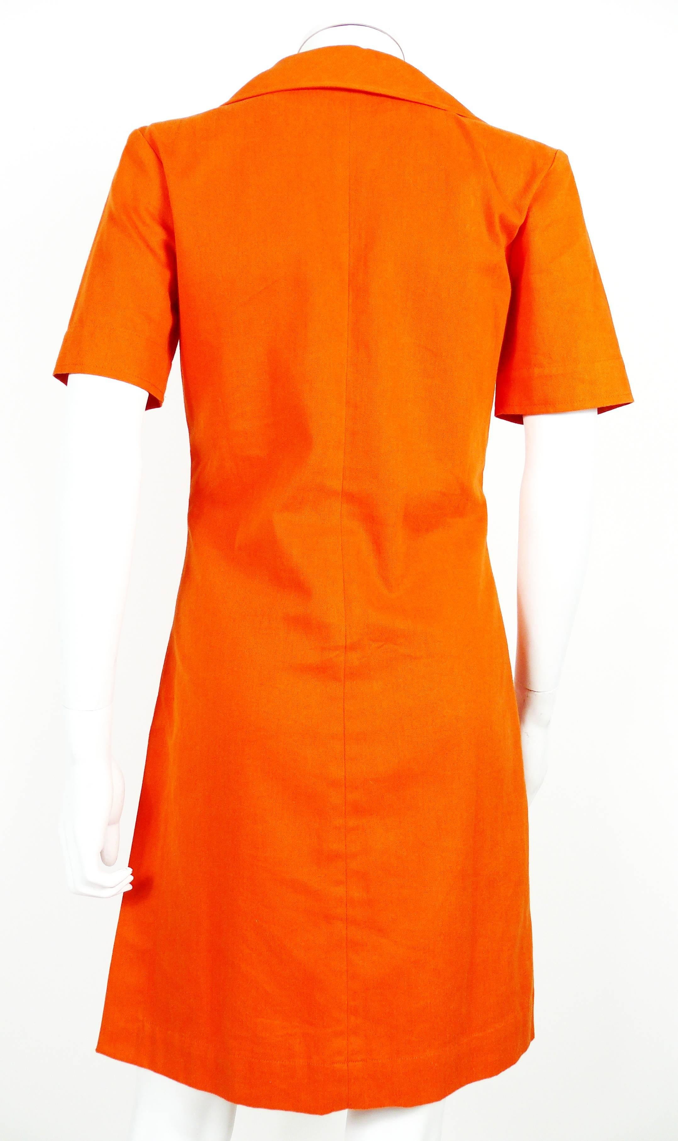 Yves Saint Laurent Rive Gauche YSL Vintage Orange Cotton Safari Dress 2