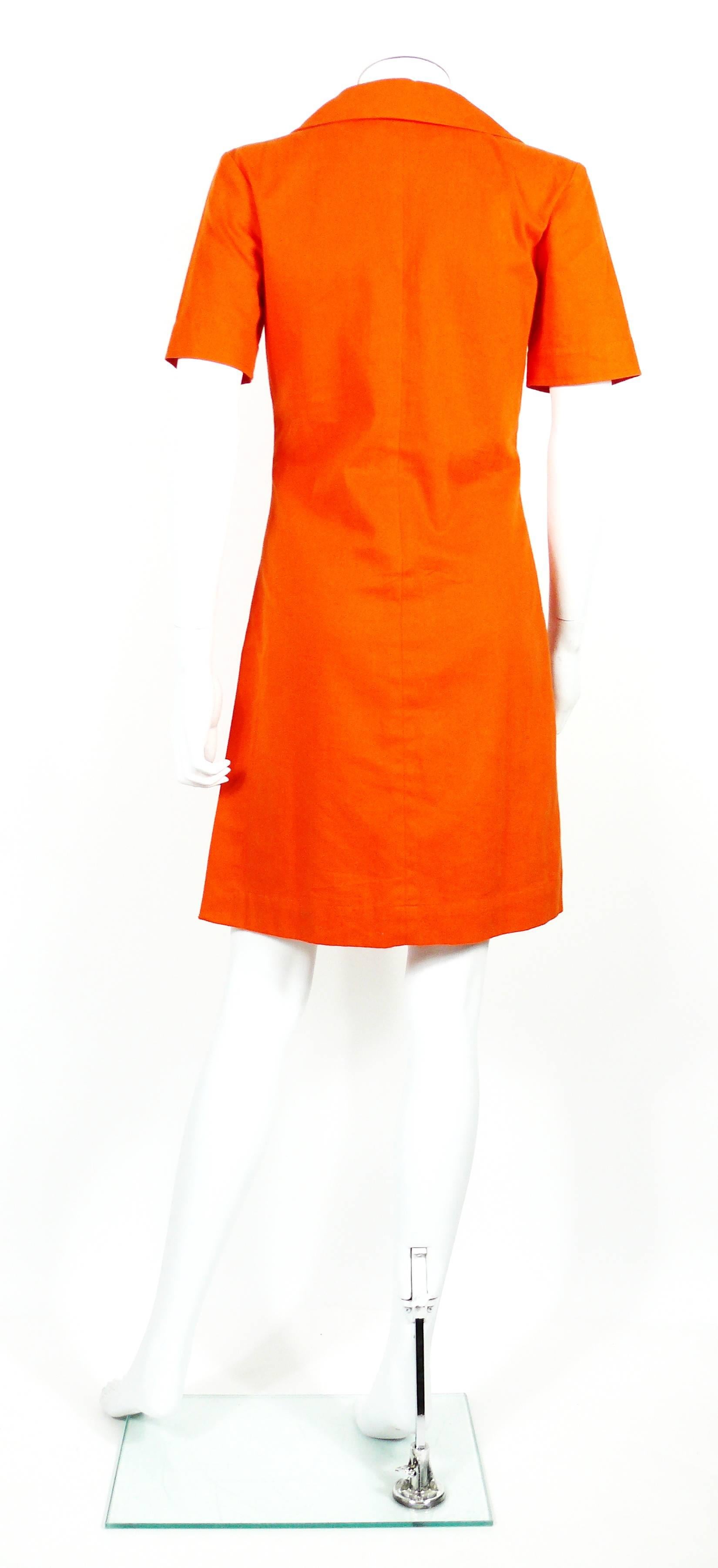Yves Saint Laurent Rive Gauche YSL Vintage Orange Cotton Safari Dress 1